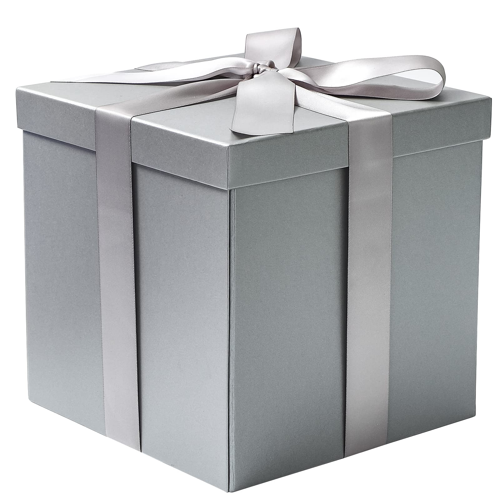 RUSPEPA Gray Medium Gift Box with Lids, Ribbon and Tissue Paper, Collapsible Gift Box Perfect for Birthday, Graduation, Father's Day, Wedding and Groomsmen Gifts, 10x10x10 Inches, 1 Pcs