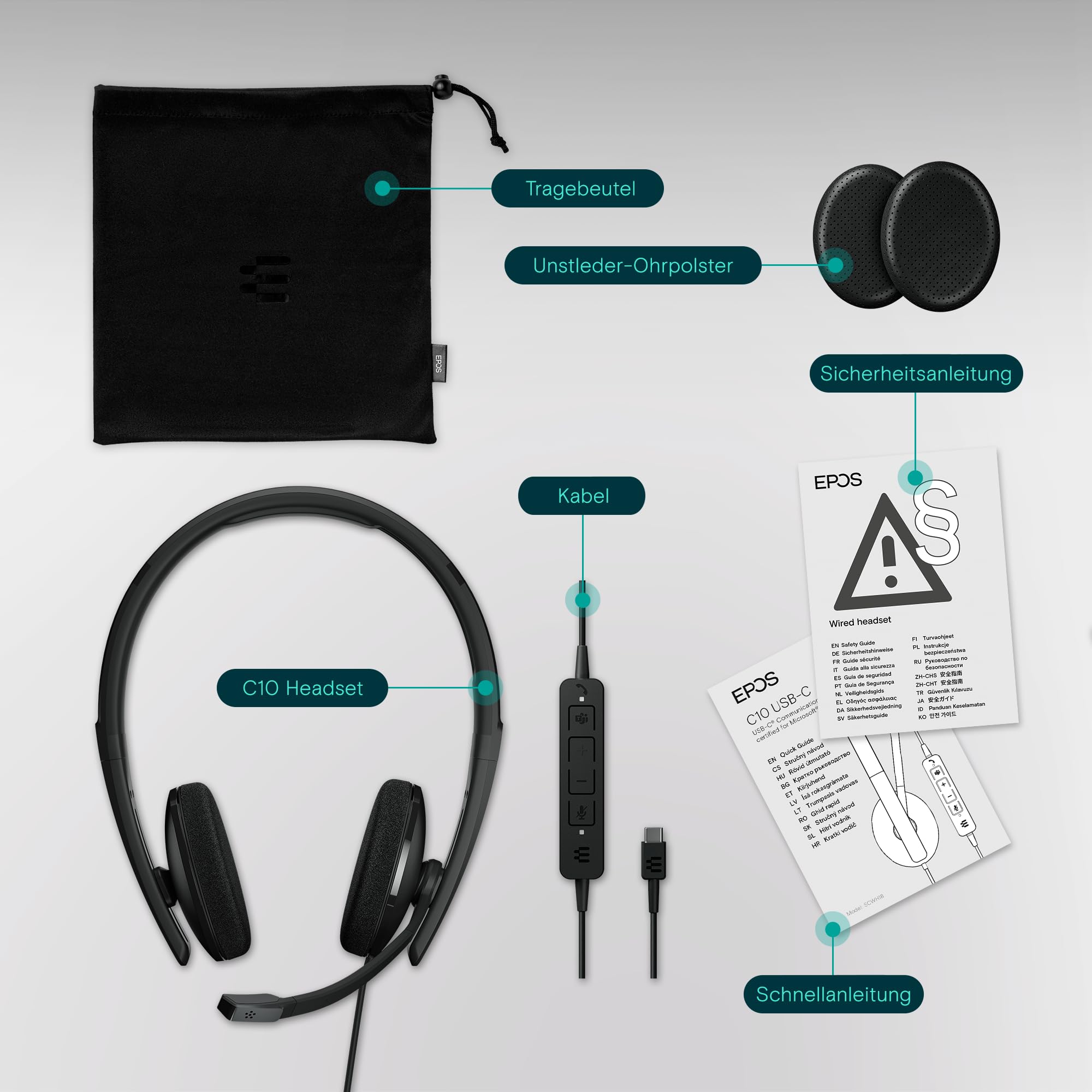 EPOS C10 USB-Headset mit Mikrofon, kabelgebundene Kopfhörer mit einfacher und flexibler USB-C-Verbindung und EPOS BrainAdapt-Technologie.