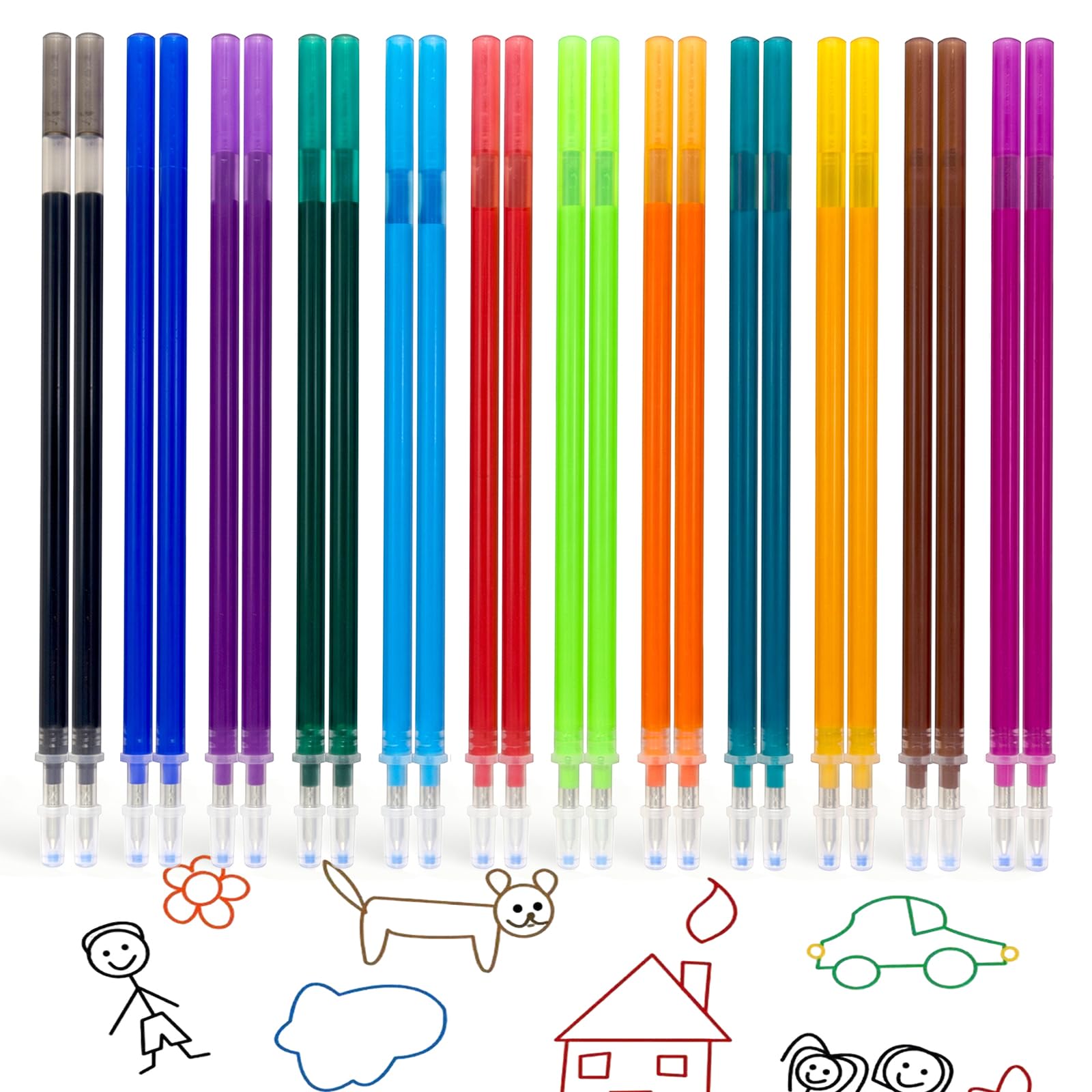 Erasable Pen Refills Compatible with Legami, 24 Pcs (12 Colours × 2), 0.7mm Soft Writing Gel Ink Smooth, Clean Erasing Long Lasting Replacement Refills for Schools Homes Offices