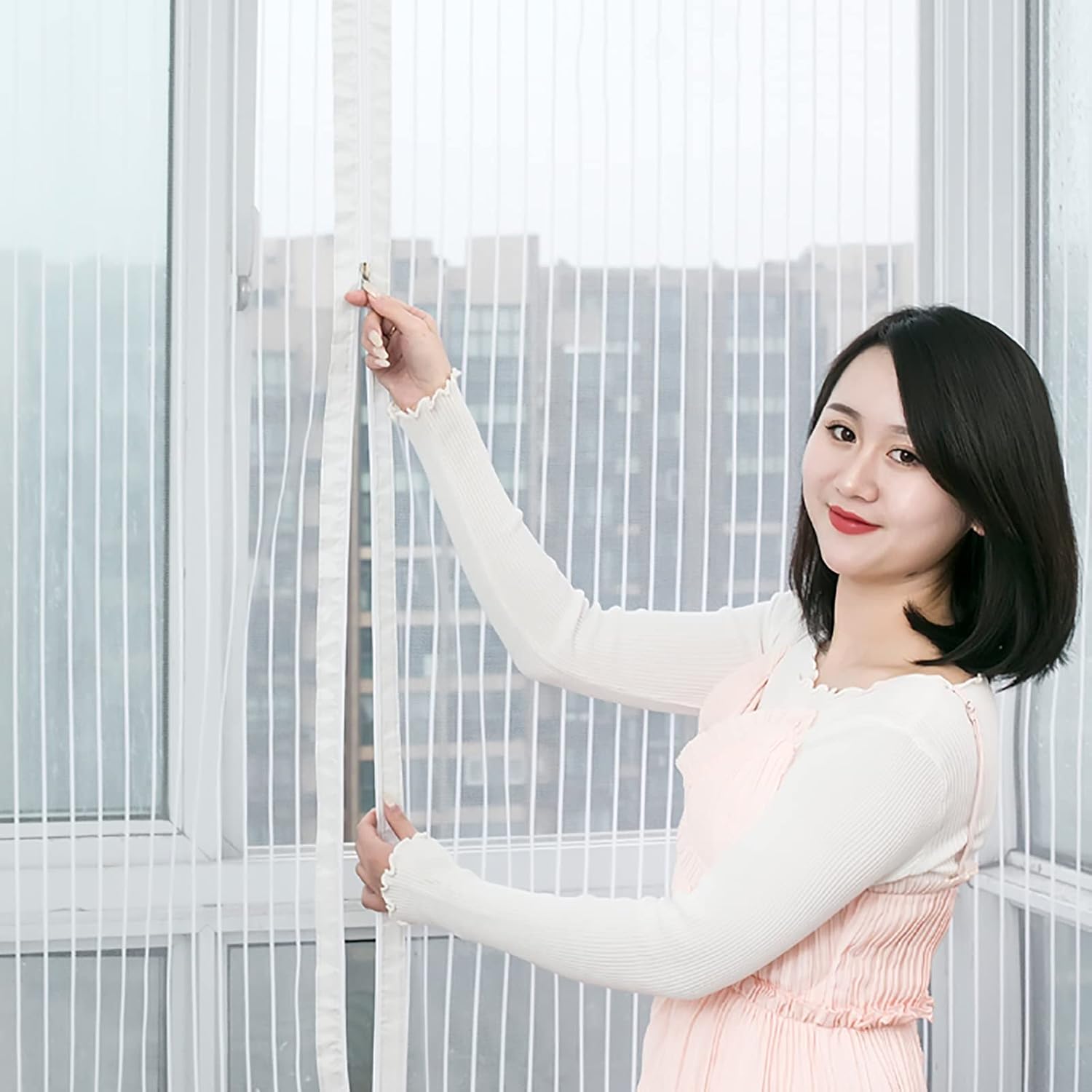 Magnetic screen door mesh, Full Frame Hook & Loop Mesh Screen Doors Fiberglass Heavy Duty Hands Free Self Sealing Screens Curtain Doors (Color : B, Size : 110x210cm(43x83inch))