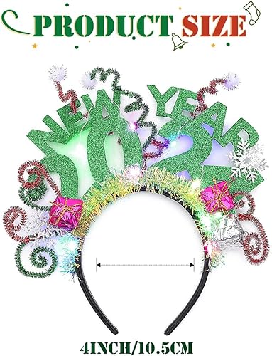 Miniatura 6 de TWINKLEDE Diadema iluminada para el año nuevo 2024, aro de pelo con purpurina verde para mujeres y niñas