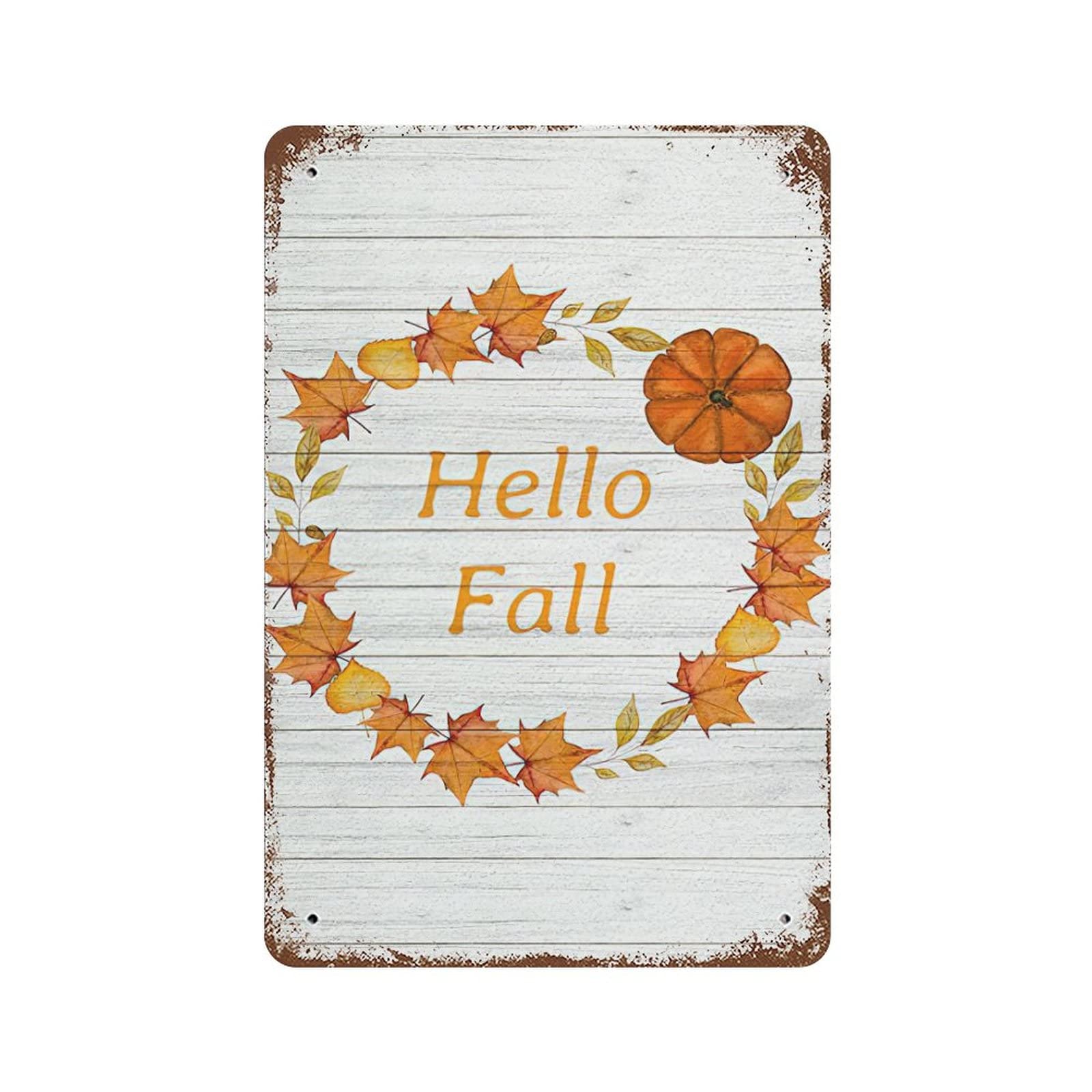 Panneau en métal Hello Fall 30,5x45,7 cm pour décoration Thanksgiving d'automne