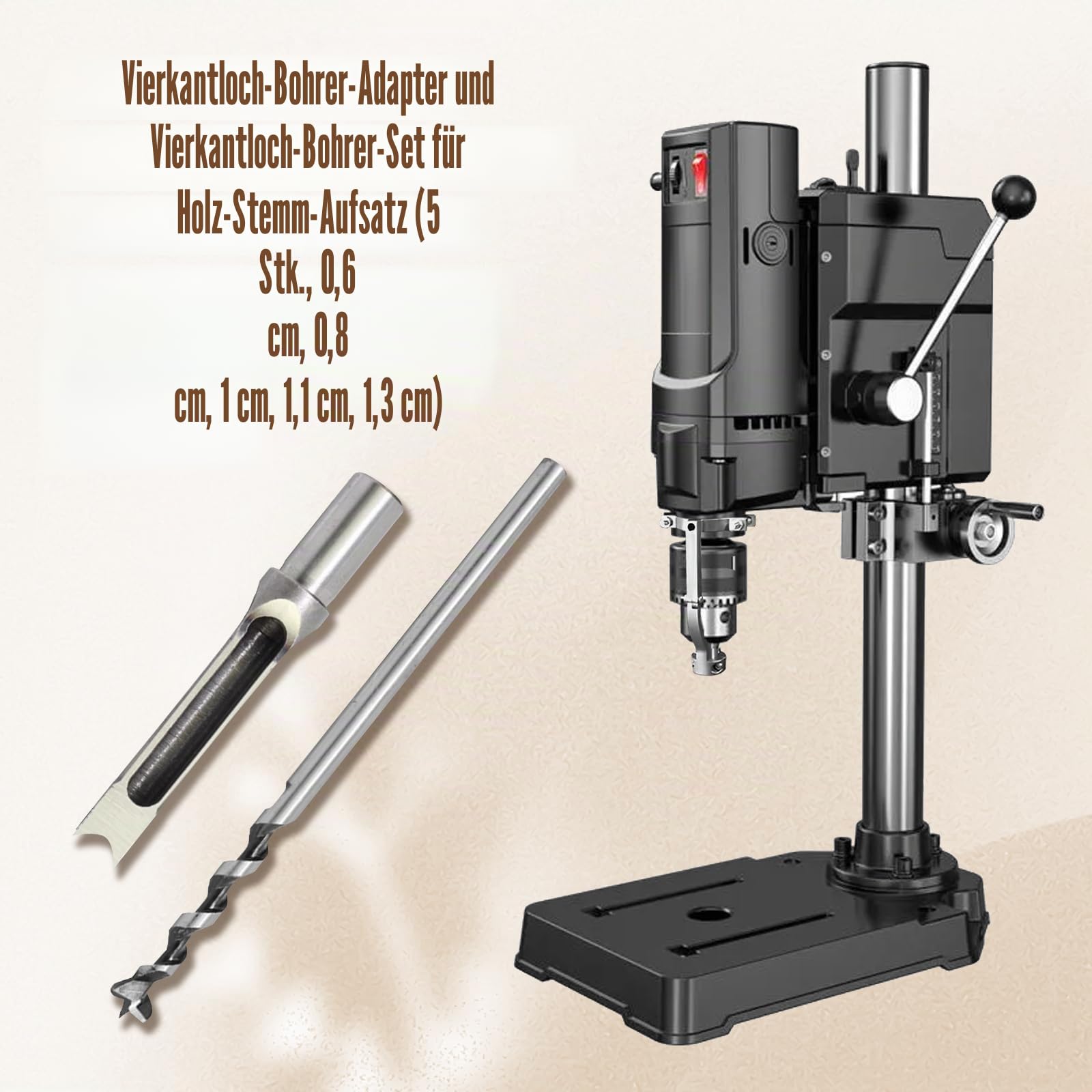 Quadrat Loch Bohrer Sets, Holzbearbeitung HSS Holz Mortieren Meißel Countersink Bits Loch Mortieren Bohrer Set mit Adapter, 6,4 mm, 8 mm, 9,5 mm, 11 mm, 12,7 mm