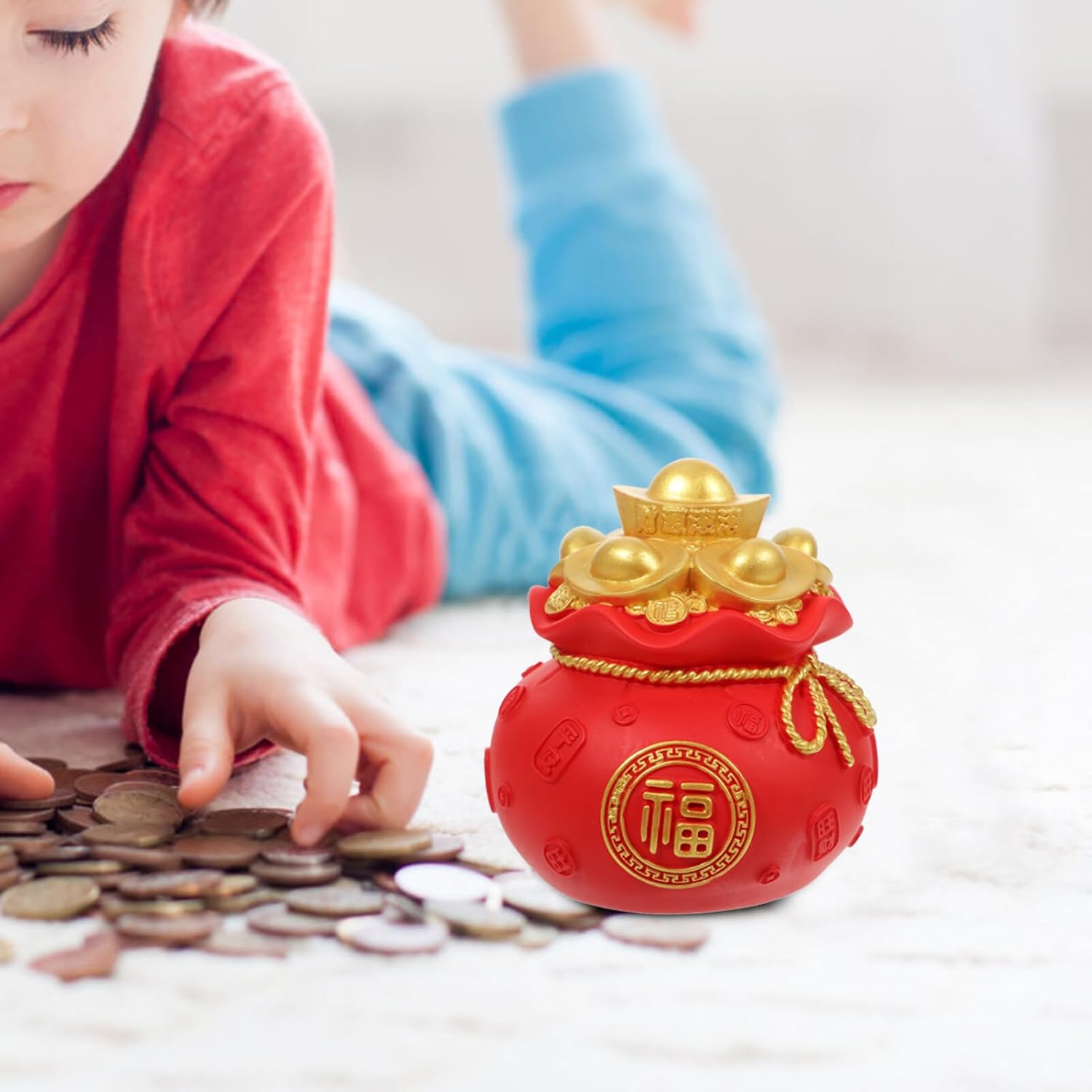 Light House Decorations for Home Feng Shui Golden Treasure Basin Bank Ingot Money Bag Figurine Ornament for Wealth Success Good Luck