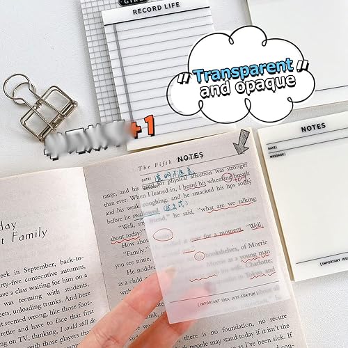 Miniatura 7 de Cuaderno de notas adhesivas transparente, 50 hojas de notas adhesivas transparentes de 4 x 3 pulgadas, impermeable, autoadhesivas, libro de
