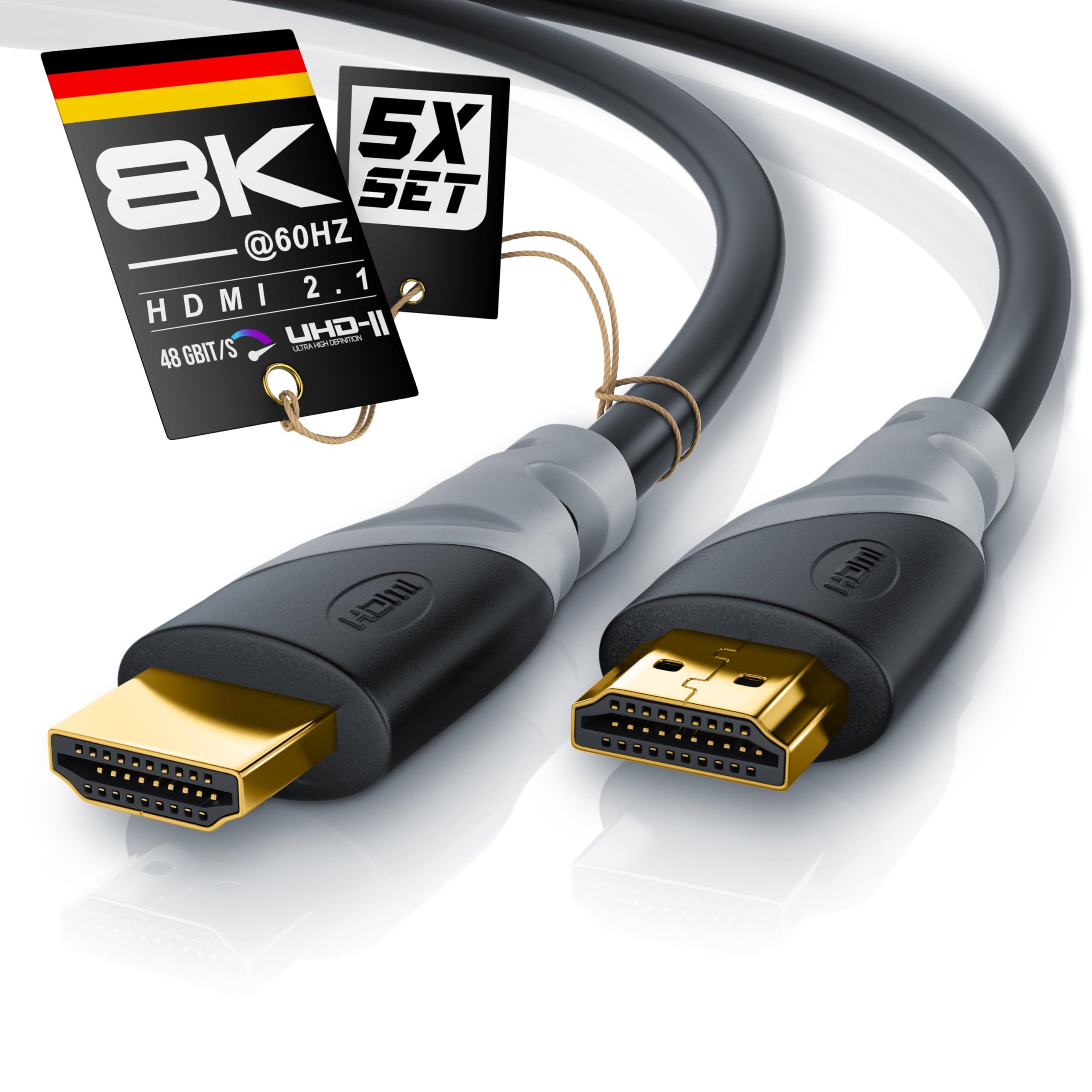 CSL - 4m 5er-Pack 8k / 4k HDMI Kabel 2.1/2.0-1m - 8K @ 60Hz - 4K @ 120Hz - 48 Gbit/s - 3D - Ultra High Speed mit Ethernet - TV Blu-ray PS5 Xbox Series X Switch - schwarz - 4 Meter