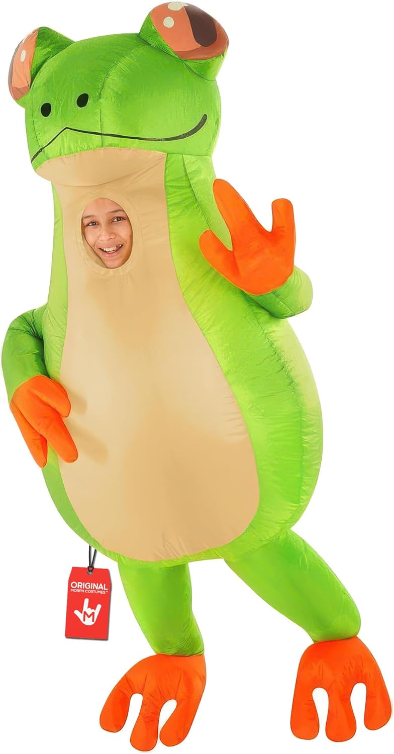 Morph Frog Costume For Kids, Inflatable Green Frog Outfit, Blow Up Kermit Costume For Children, Fun Dress Up