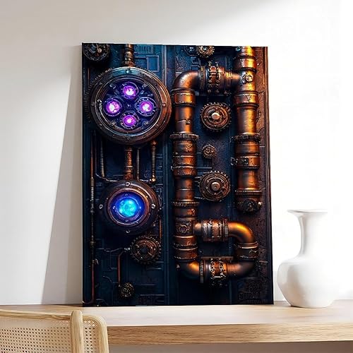 Miniatura 7 de XAHOR Retro Futuristic Steampunk Wall Art  Cyberpunk Gears And Neon Lights Print  Unique Home Decor Canvas Poster Wall Art Bedroom Decor Office Room