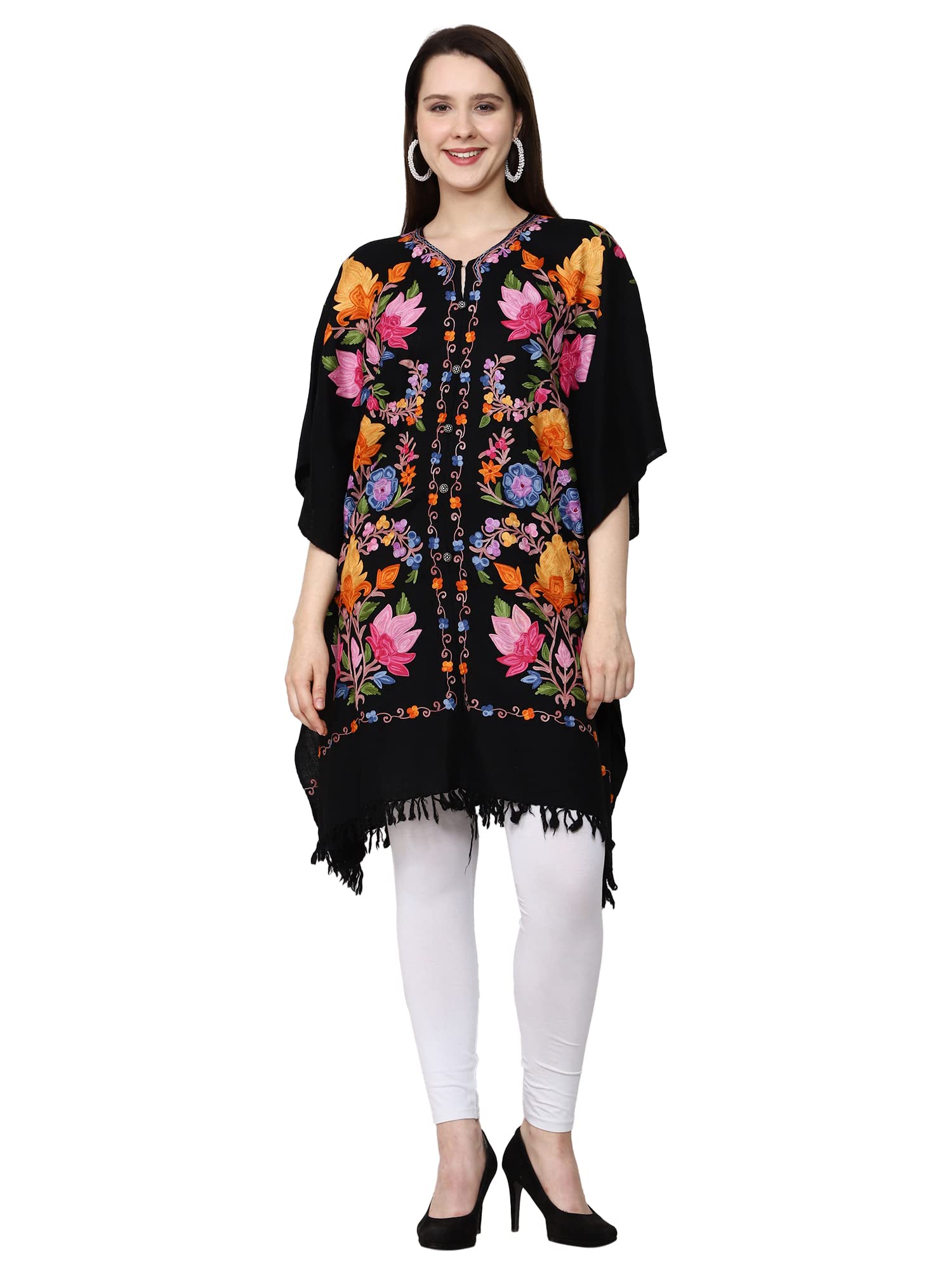 craftbazar Kashmiri Embroidered Black Woolen Poncho 2-picture-17