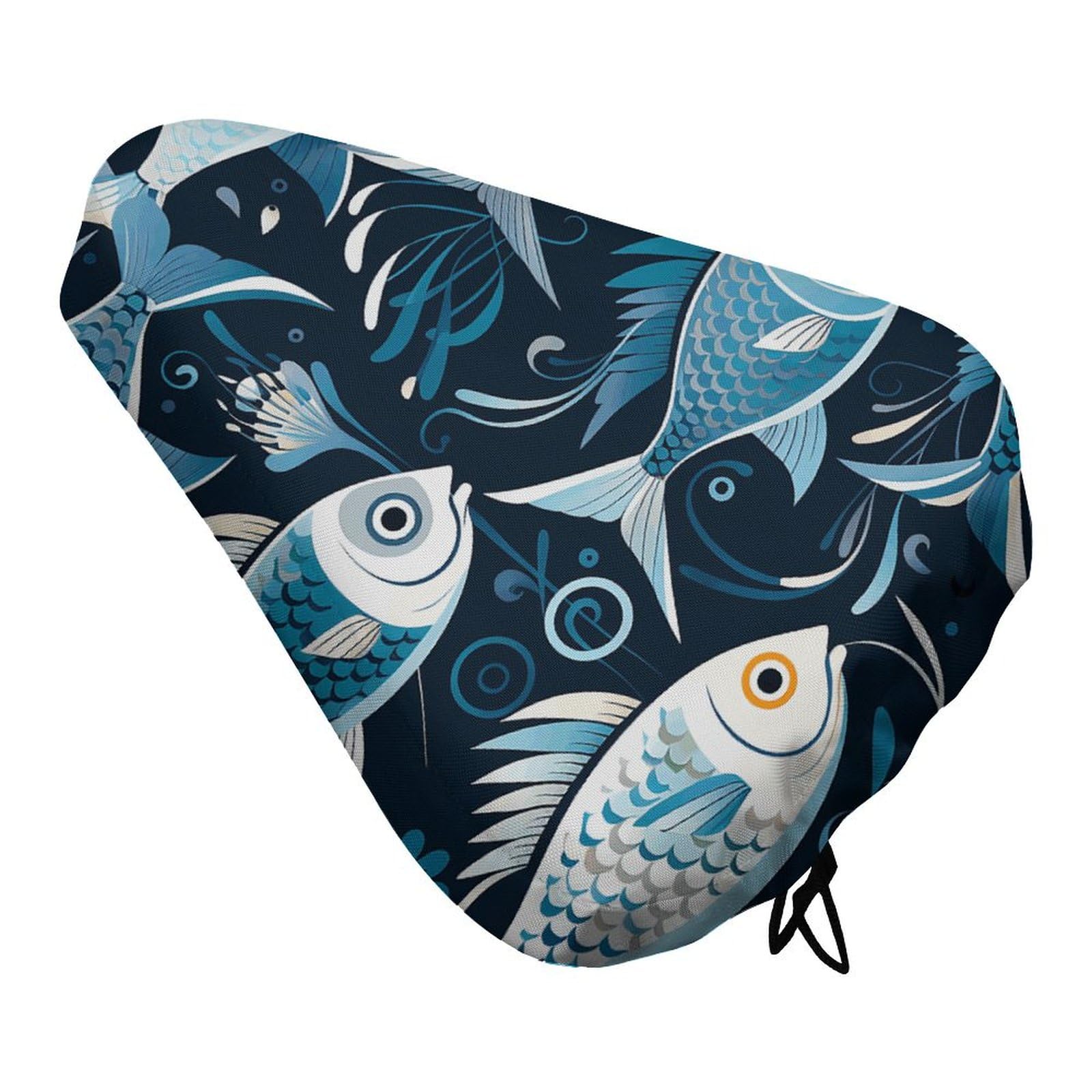 Cartoon Fish Print Bike Seat Cover - Universal Fit, Water-Repellent Bicycle Seat Cushion Heat Reduction Oxford Cloth, Drawstring Cushion Cover for Mountain/Road/Cruiser Bikes