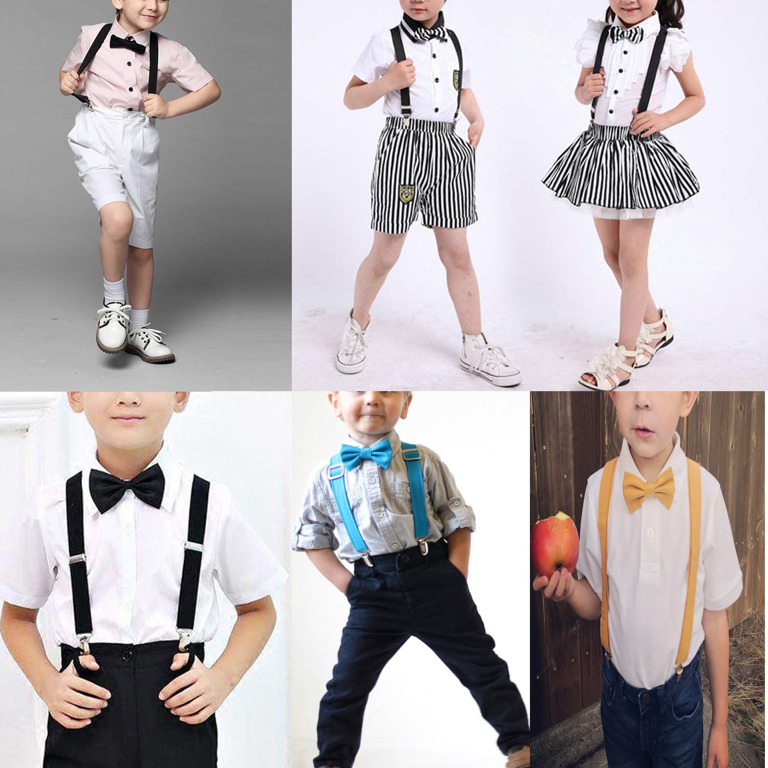 SunTrader Clip-on Suspenders Elastic Y-Shape Adjustable with Bow Tie Set for Boys Girls