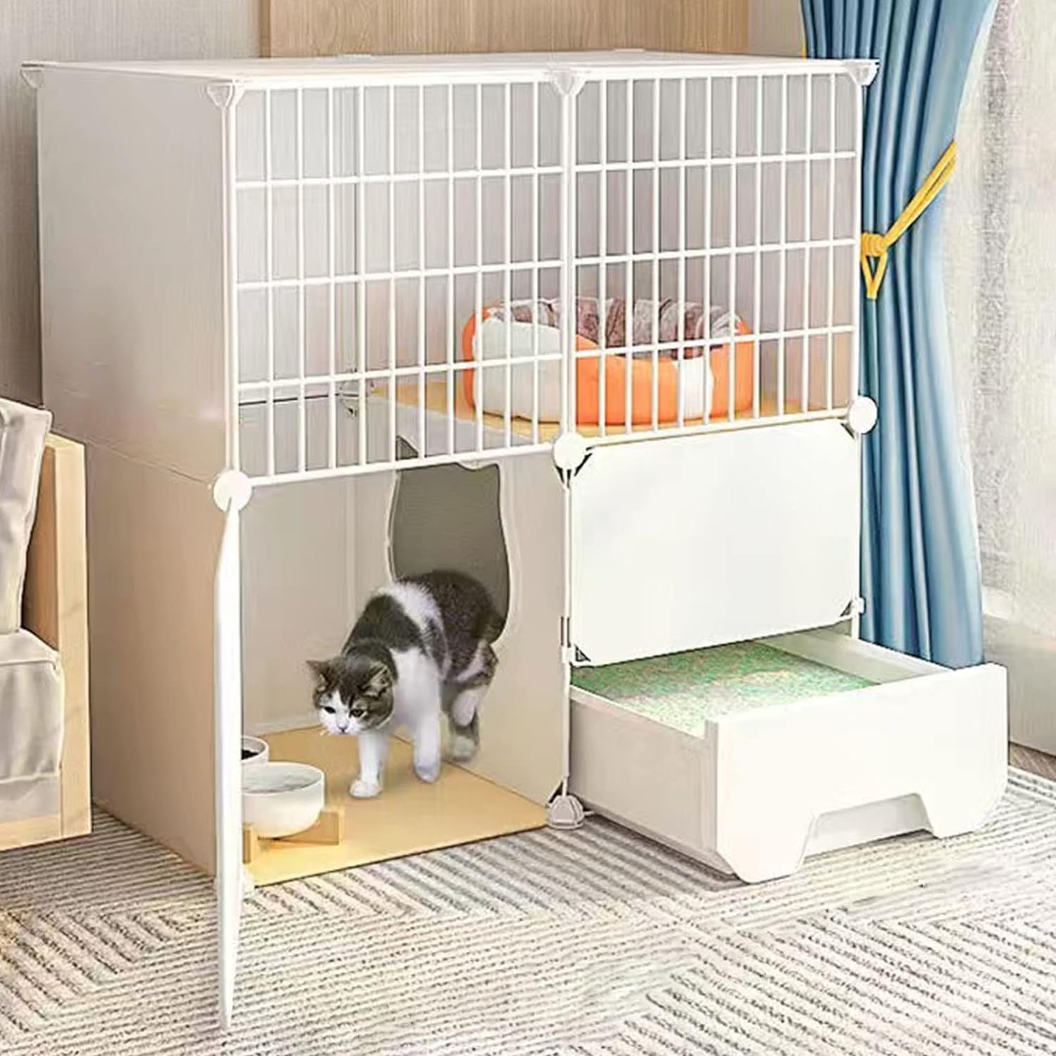 Cage pour chat de 75 cm de hauteur pour limiter les odeurs et sécuriser deux chatons