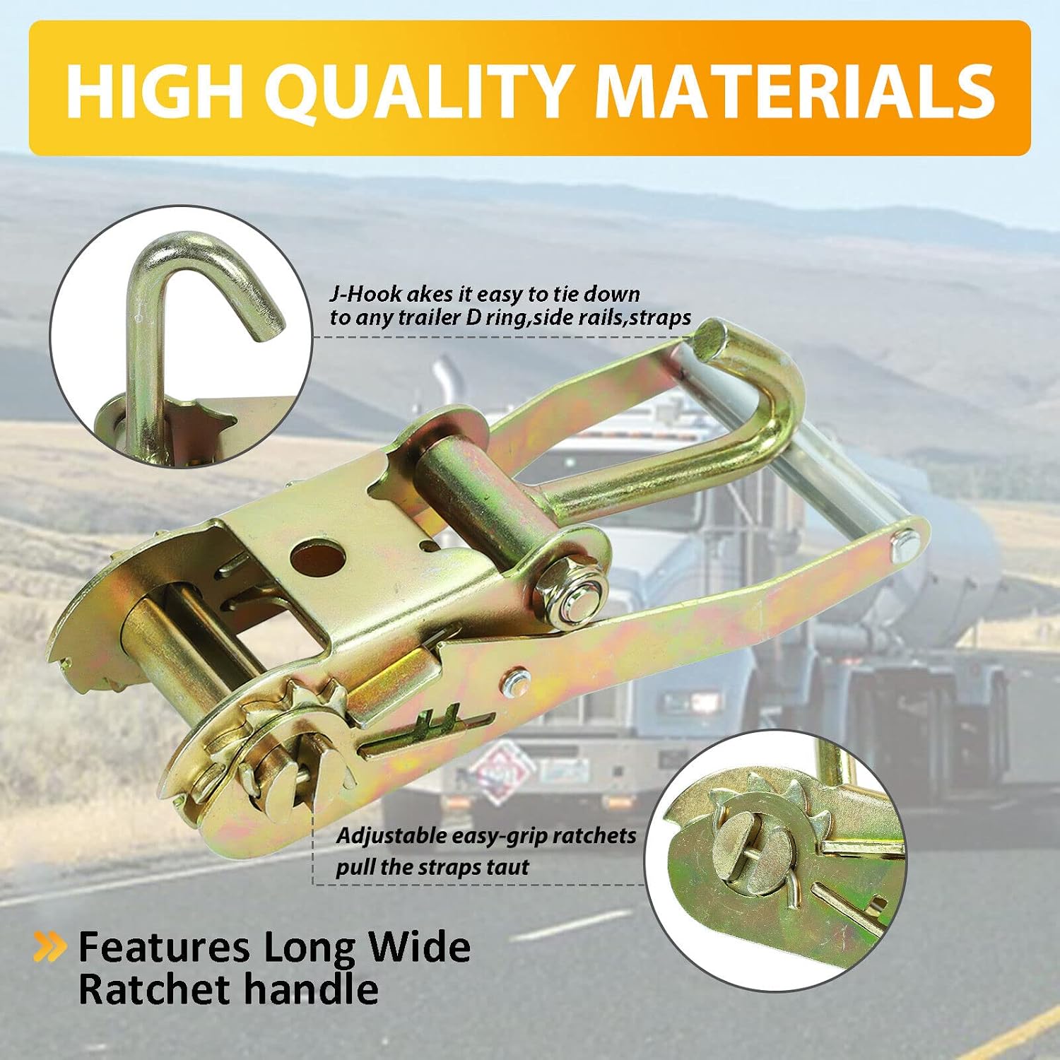 2" Ratchet Tie Down with J-Hook Tie Down for Auto Car Hauler Flatbed Strap Tow Truck(4 Pack)