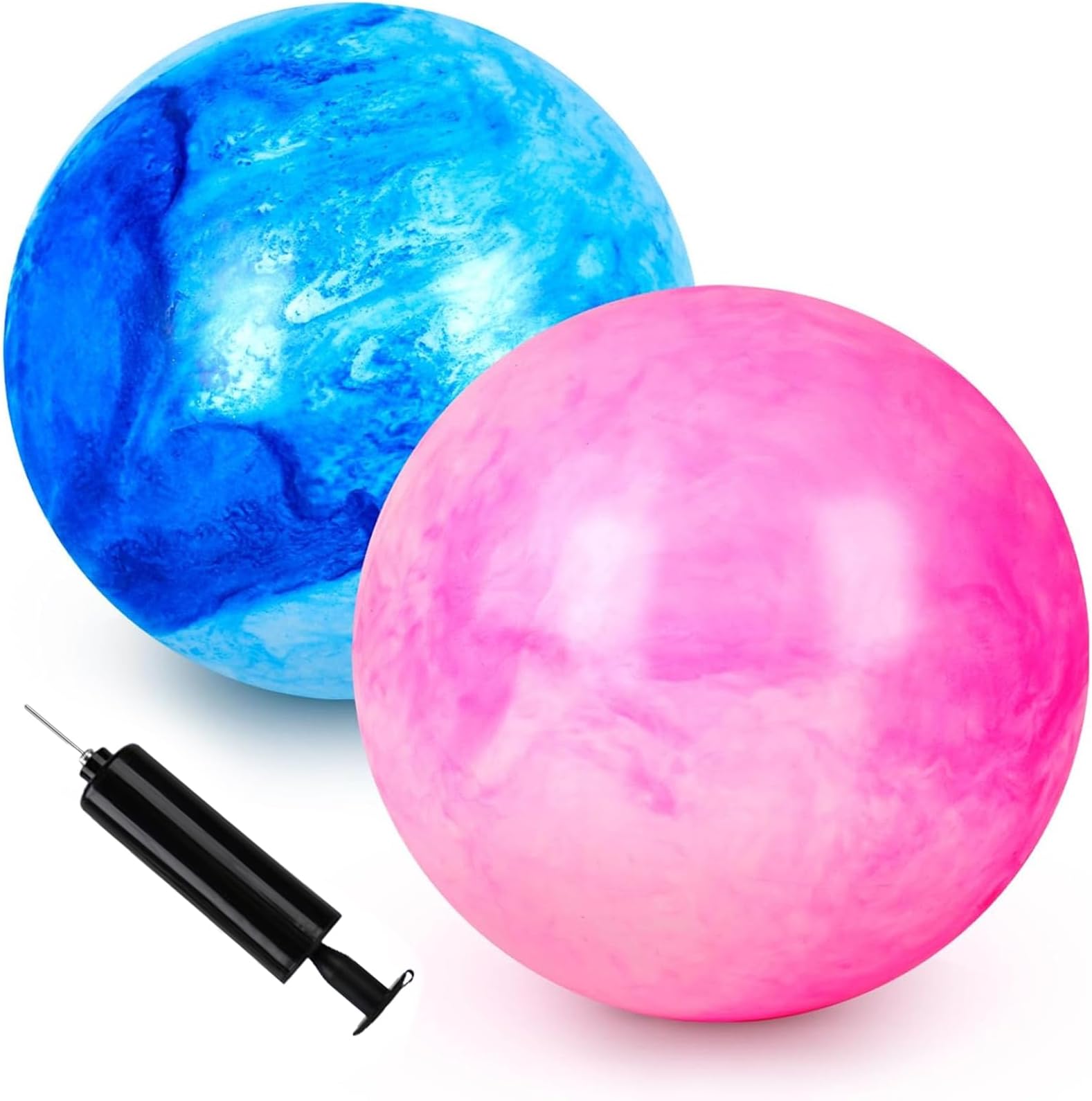 AMOR PRESENT 2PCS Inflatable Playground Balls, 8.7 Inch Marbleized Bouncy Balls Rubber Kickballs Giant Dodgeballs, for Indoor Outdoor Ball Games