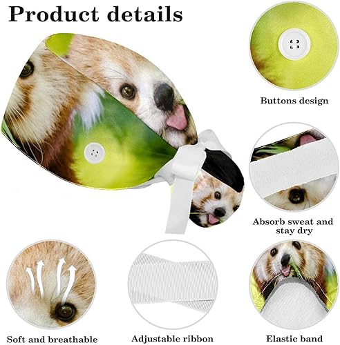 Miniatura 4 de Gorra de trabajo a cuadros rojos con botones, gorra quirúrgica ajustable con lazo para el pelo, Multicolor 04