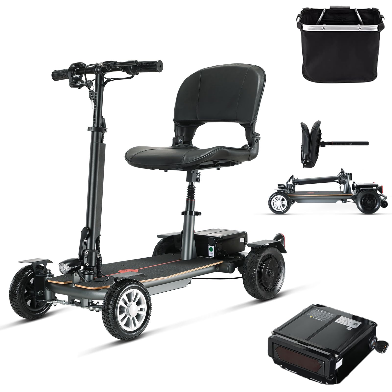 12AH Folding Mobility Scooters for Adults, 20 Miles Driving Distance Weight Only 45lbs, 4 Wheeled Lightweight Travel Mobility Scooters, Foldable Portable Power Scooters for Seniors Support 300lbs