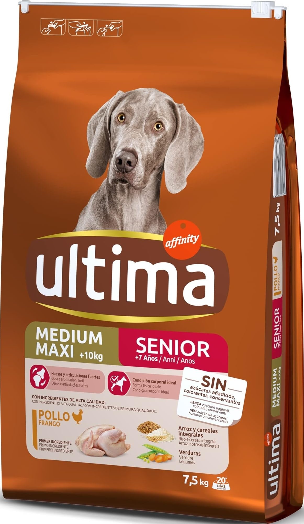 Ultima Medium-Maxi Senior Pollo, Comida seca para perros, 7,5kg