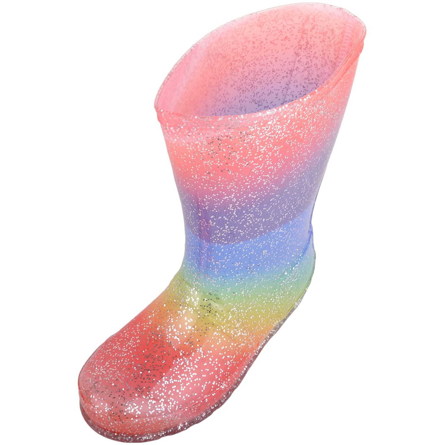 ABSOLUTE FOOTWEAR Childrens Kids Girls Slip On Sparkly Glitter Rainbow Waterproof Welly Wellington Boots - Rainbow - US Infant 11