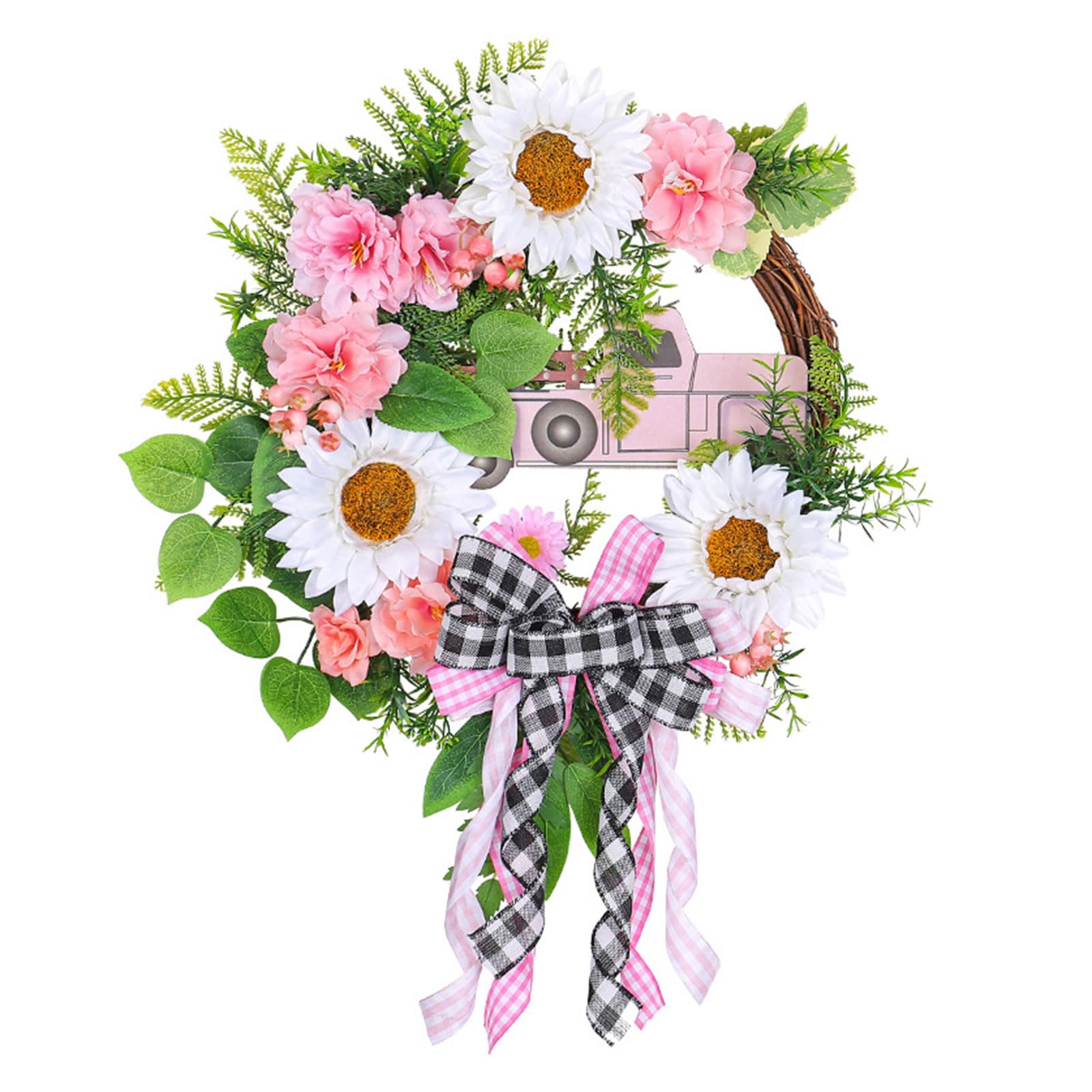 Kalttoy Multicolor Stylish Wreath 22.8Inch Decorative Garlands With Bow Flowers Christmas Stairways Swag Indoor/Outdoor Festive Car Decor Indoor Outdoor Wreath Christmas Decoration Holiday