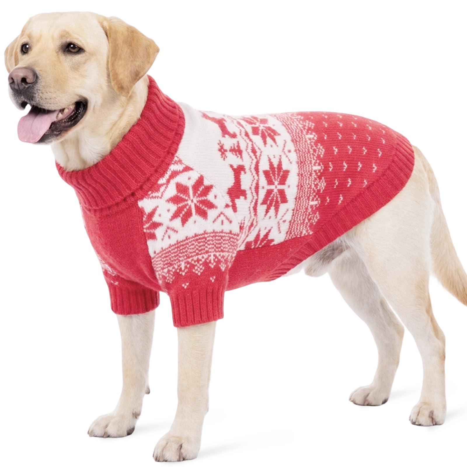 OUOBOB Extra Large Turtleneck Christmas Dog Jumper With Leash Hole 3XL Red