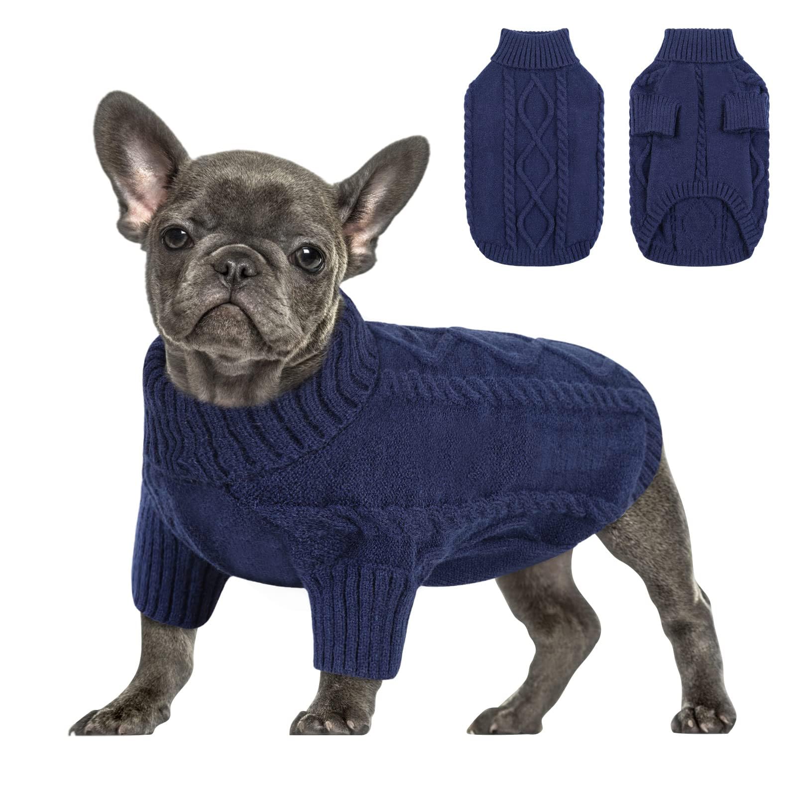 Queenmore Maglioncino Cane Taglia Piccola, Maglione Bassotto Caldo, Felpa A Collo Alto Ritorto, Vestiti Per Cani Gatti, Elastico Per Bulldog Francese Barboncino Chihuahua, Blu Scuro, S