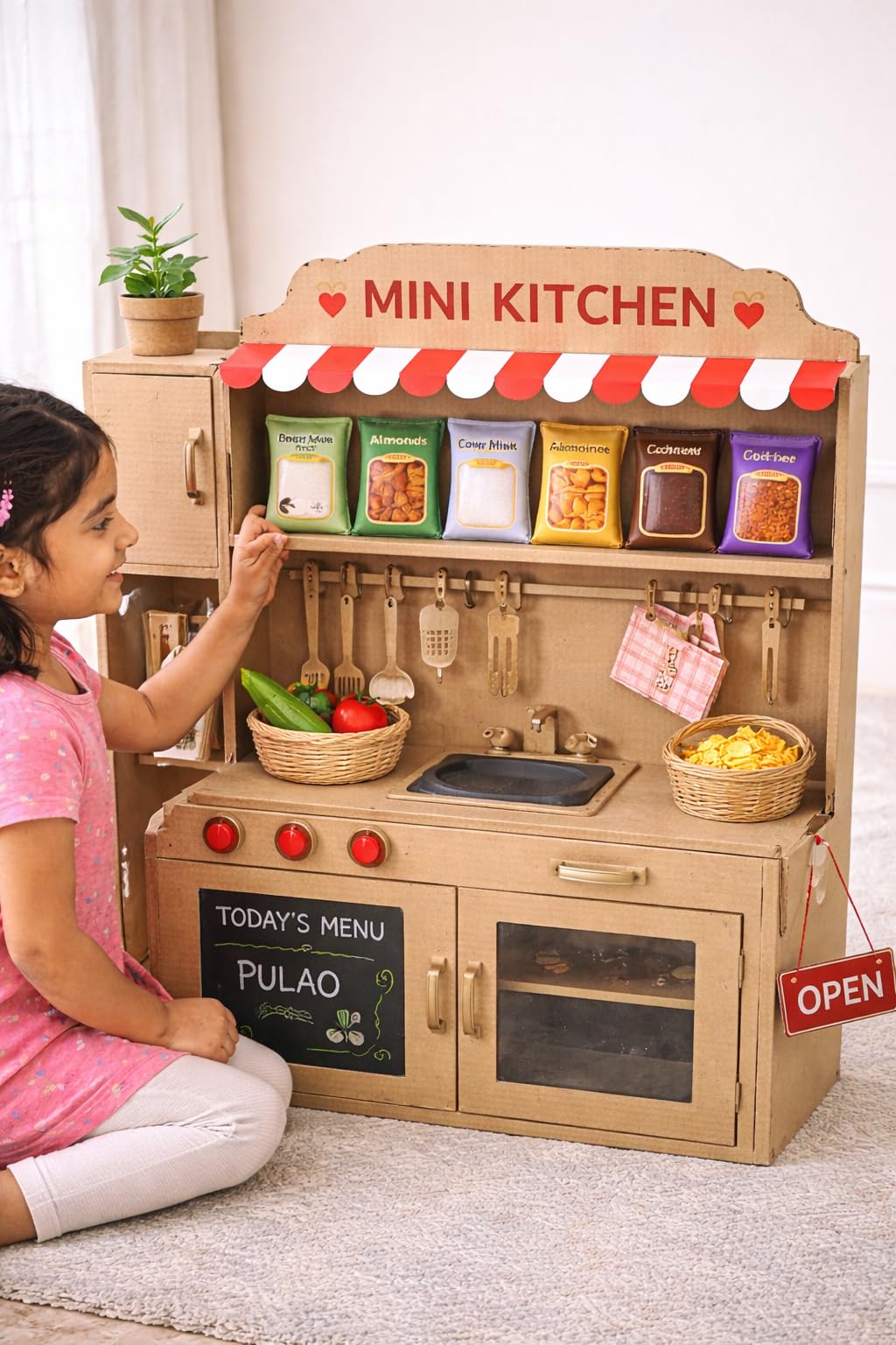 The Small Wonderland Indian Grocery Kitchen Play Set – 25-Piece Realistic Fabric Indian Play Food Collection for Kids 3+ | Traditional Kirana Store Role Play Toy | Educational Kitchen Learning Set 4