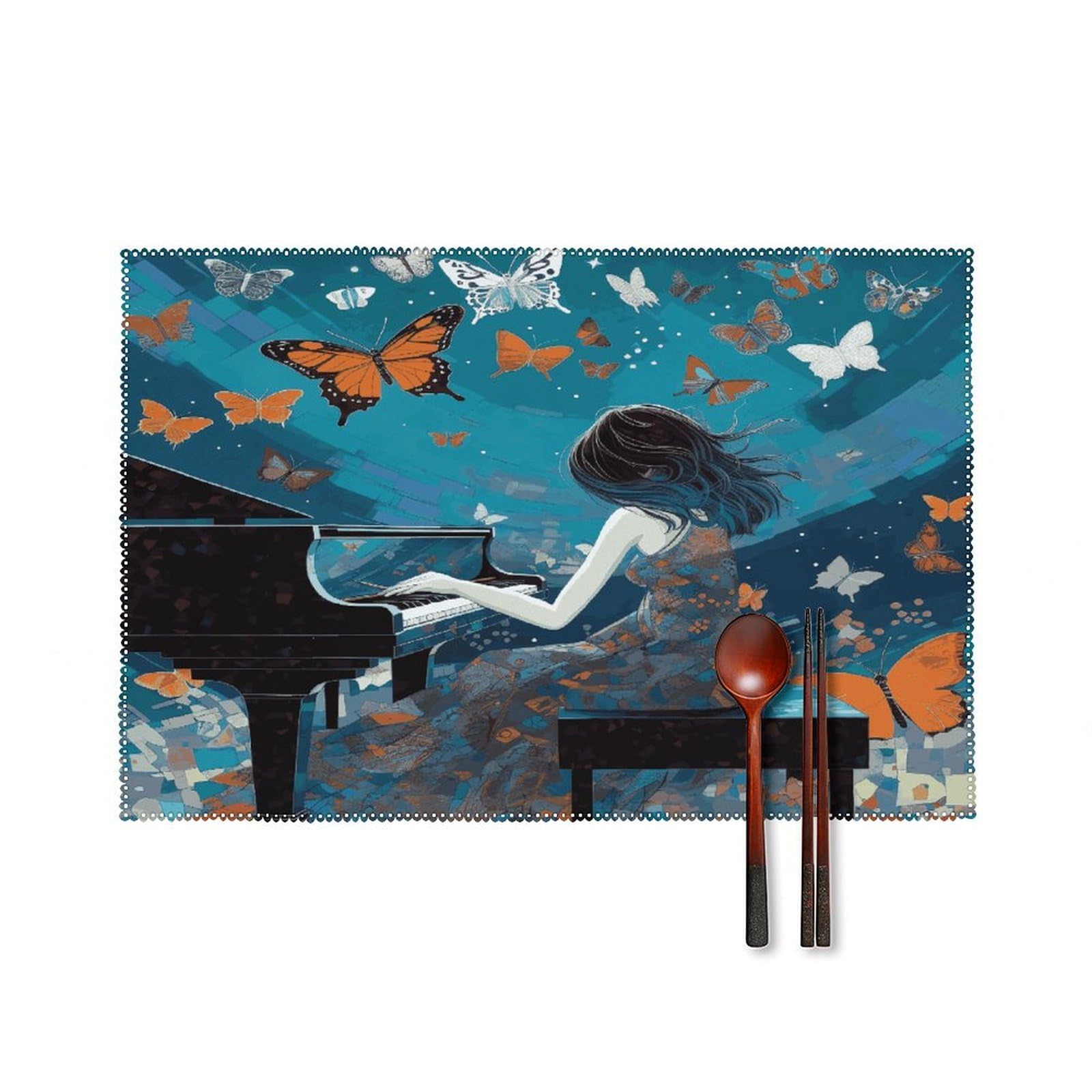 Fekiloot Girls Style Playing Piano Placemats Set Of 6,Table Mat