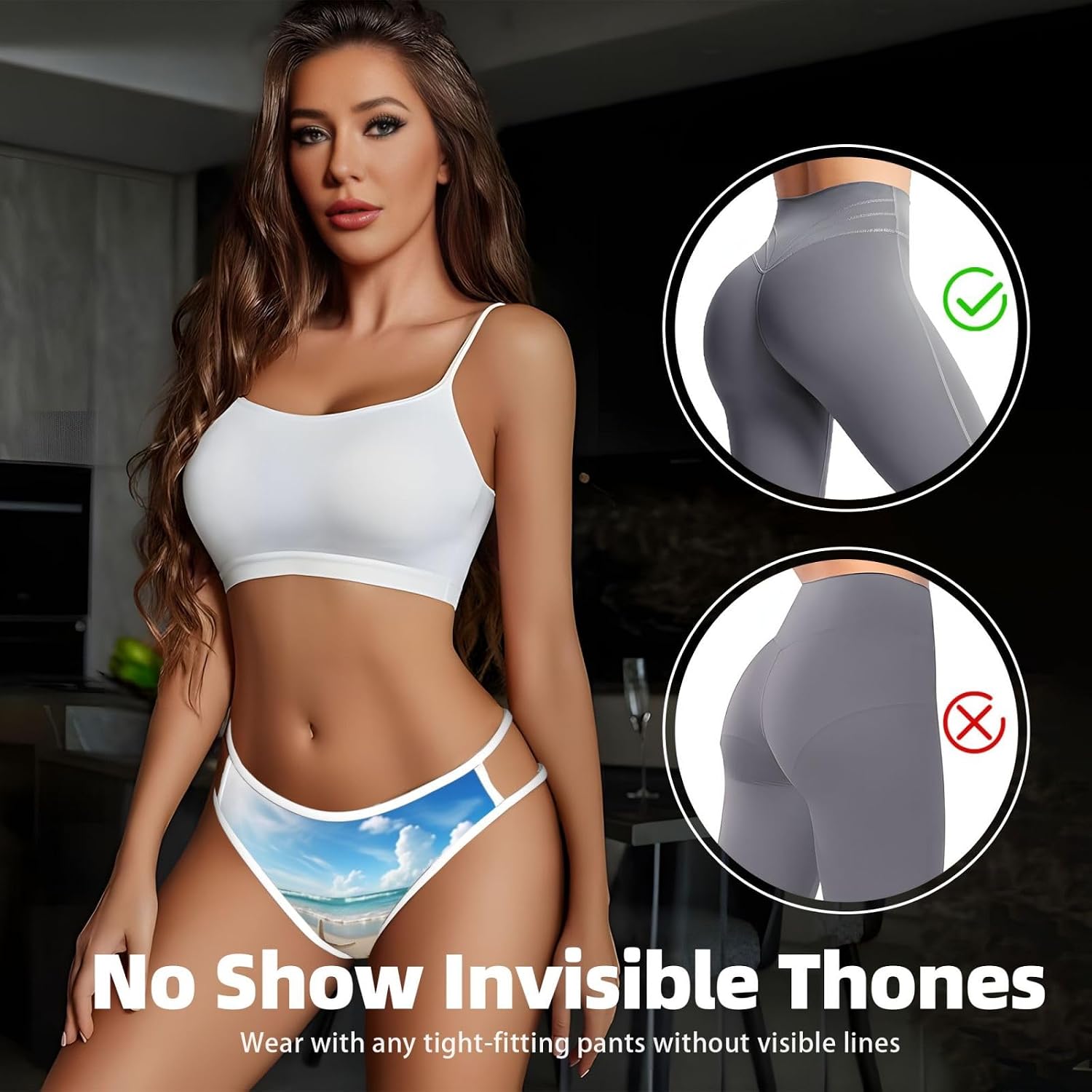 Pretty Beach and Seashell Women's Thong Low Waist Sexy Thong Panties Crisscross Strappy Bikini Briefs