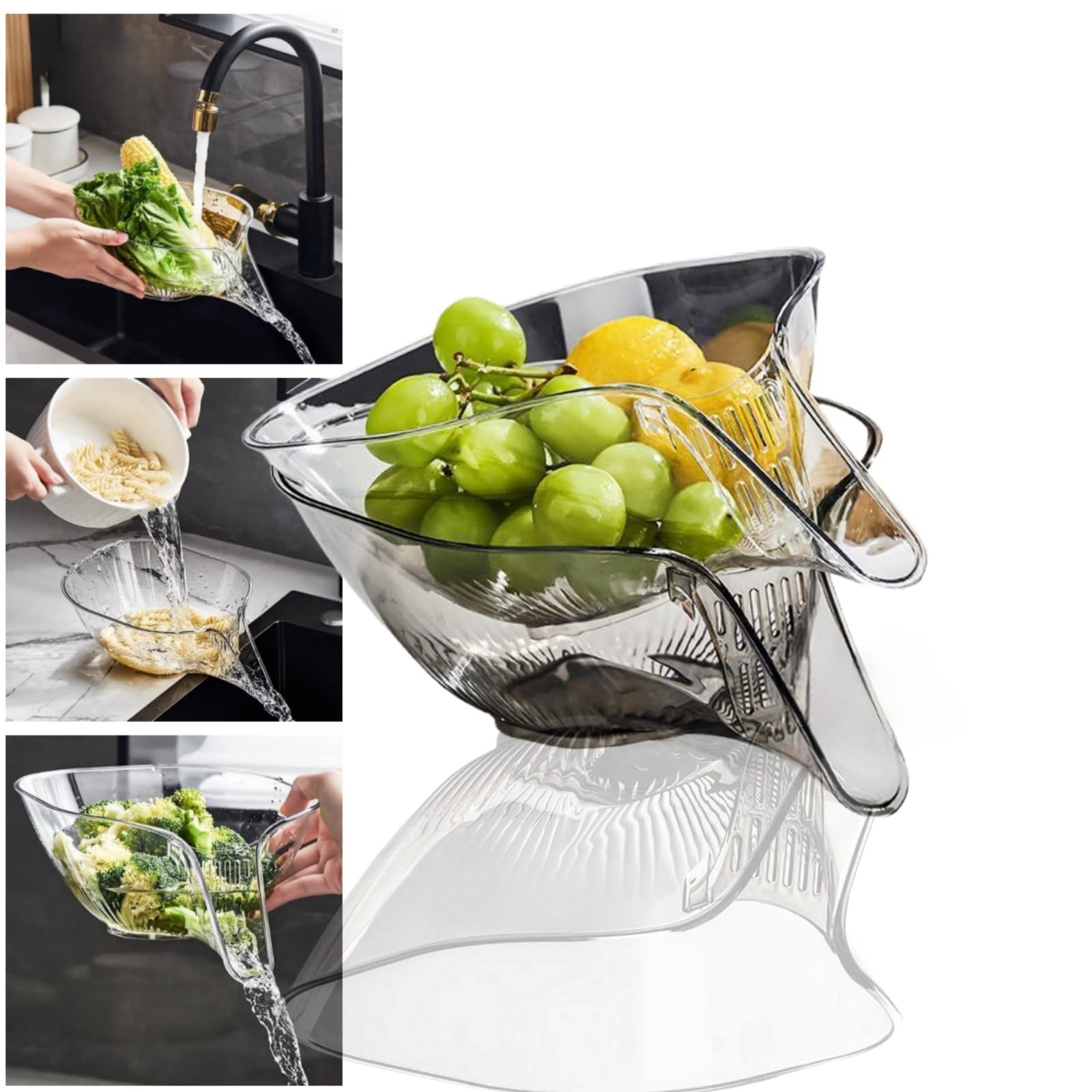 Photo 1 of MOTEERLLU Multifunctional Drain Basket with Spout, Kitchen Sink Strainer Drainage Basket Funnel for Food, Kitchen Supplies & Accessories Gadgets for Washing Vegetables & Fruits (Transparent+Grey)