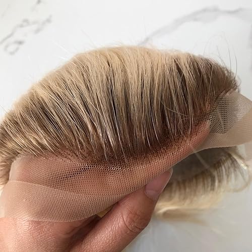 Miniatura 2 de Hombres Toupee Cabello Humano, Sistema de Reemplazo de Cabello Mono Piel Delgada Pu y Encaje Firme Francés Prótesis Frontal Piezas de Cabello (8X10)
