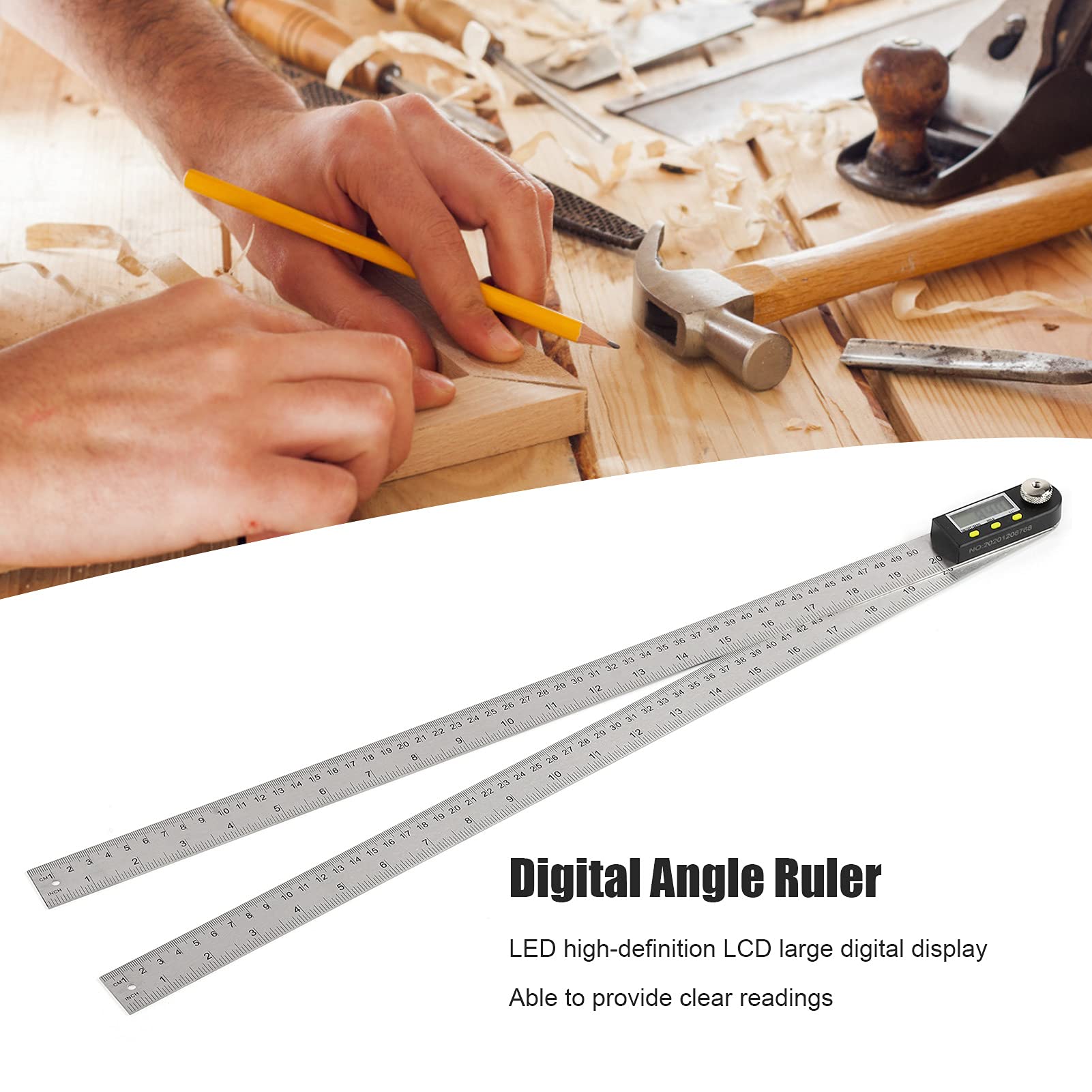 Medidor de Regla de ángulo Digital con Pantalla LCD, Transportador de Acero Inoxidable Duradero para Carpintería de 500 Mm, Herramienta de Medición Precisa
