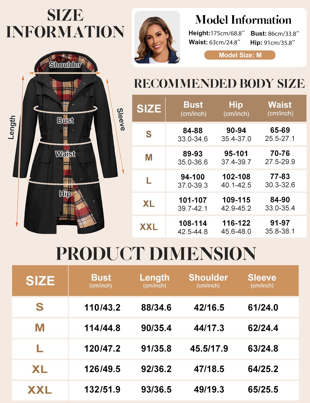 Tuopuda Parka Imperméable Femme Longue Coupe Vent avec Capuche Veste de Pluie Printemps Automne Manteau mi Saison Vêtements d'Extérieur Zippé pour Camping Randonnée Pêche Sport