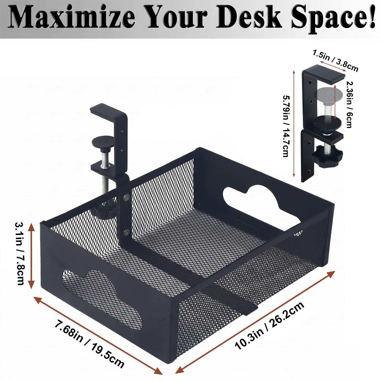 Organizer da scrivania con rotazione a 360°, installazione a morsetto senza trapano, robusto cassetto portaoggetti in rete per casa, ufficio, matite, forniture artistiche e altro (nero)