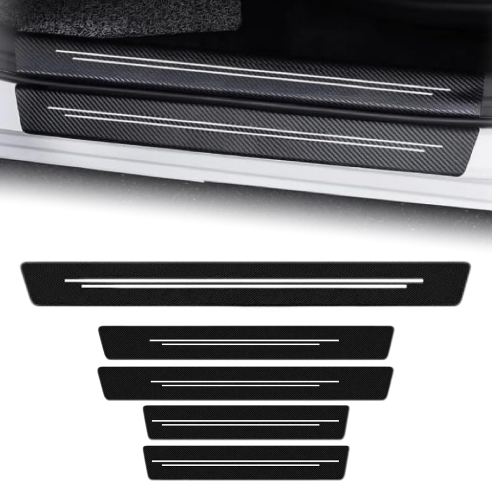 ONEMAJI 5 PCS Car Door Sill Protector for Audi Q3 8U 2013-2018, Car Trunk Sill Strip Anti Scratch Door Threshold Scuff Plate Self Adhesive Carbon Fiber