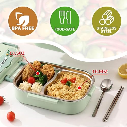 Miniatura 3 de Lonchera Bento de acero inoxidable para adultos, contenedor de almuerzo de metal a prueba de fugas, contenedor de almuerzo portátil con bolsa de