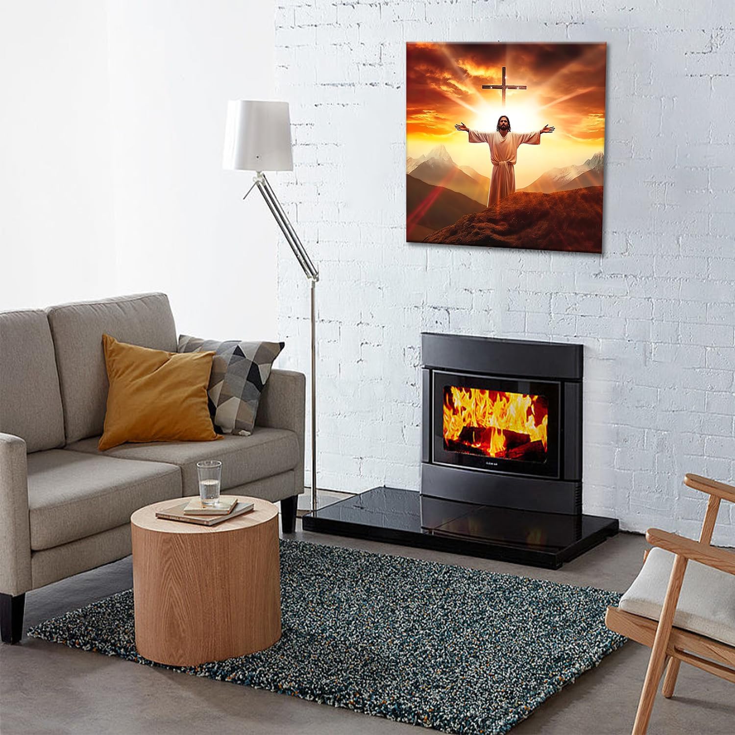 MODOJOART Jesus Canvas Wall Art, Jesus and Cross Poster Painting Christian Spiritual Picture Print for Church Bedroom Decor(Artwork-02, 12"x12")