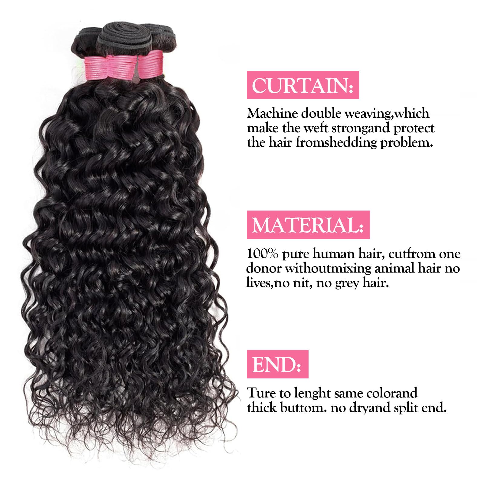 3 Thick SILKY Brazilian Water Wave Bundles Amazon.com : Water Wave Bundles Human Hair 22 24 26 Inch 3  main image 3