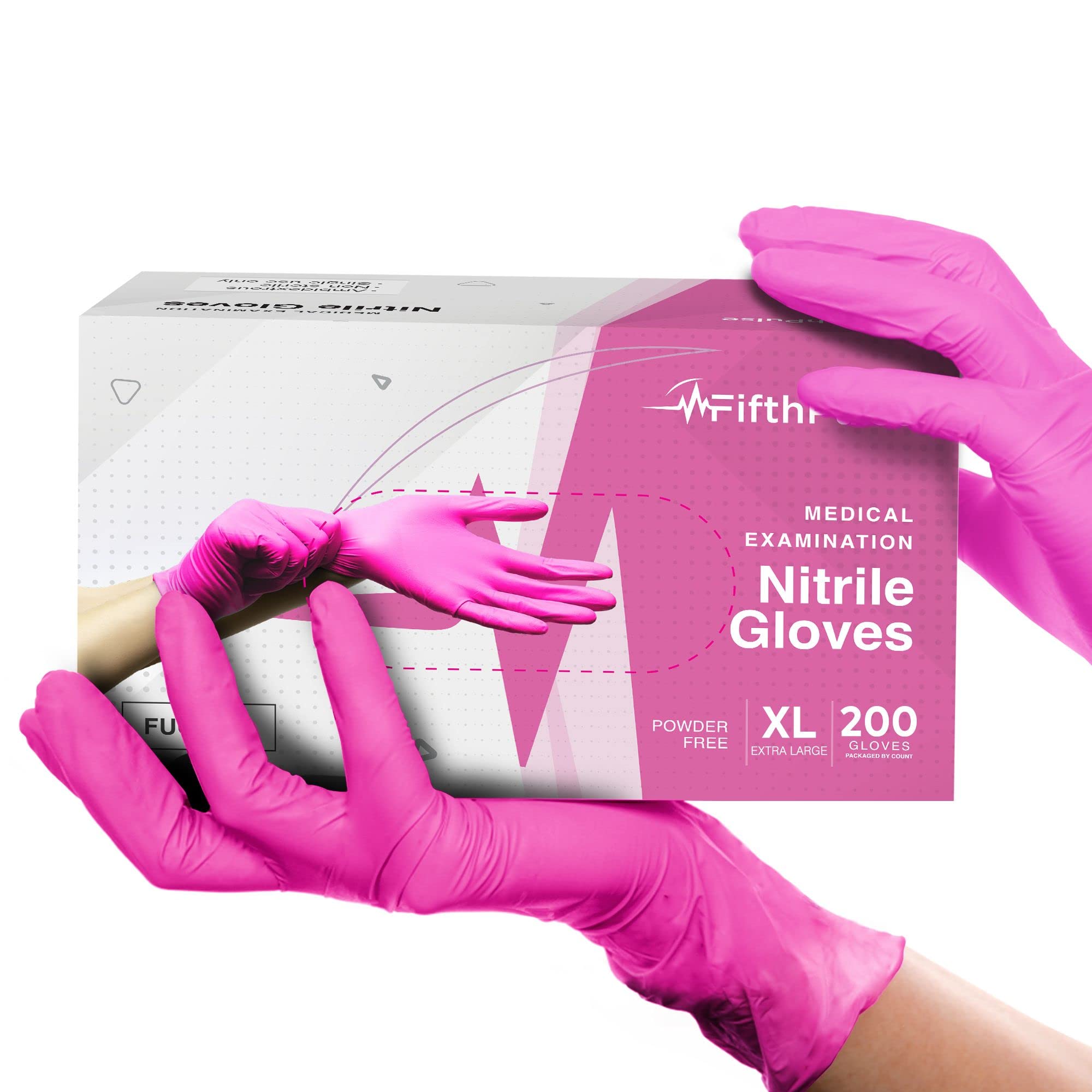 FifthPulse Fuchsia Hot Pink Nitrile Disposable Gloves - 200 Count - 3 Mil Nitrile X Large - Powder and Latex Free Rubber Gloves - Surgical Medical Exam Glove - Food Safe Cooking Glove