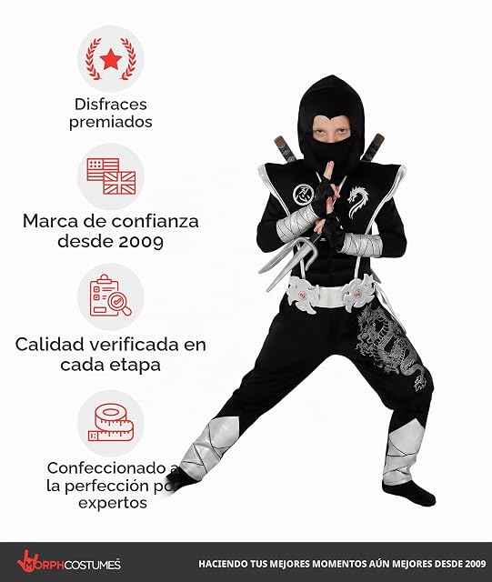 Foto 5 de 7 de Morph Disfraz Ninja Niño, Disfraz Guerrero Halloween Niño, 10-12 años