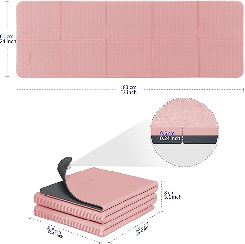 Miniatura 3 de Readaeer Foldable Yoga Mat for Travel Folding Yoga Mat 6mm Thick with Carrying Bag, Non-Slip TPE Exercise Pilates Mat for 72" L x 24" W x 0.24 Inch