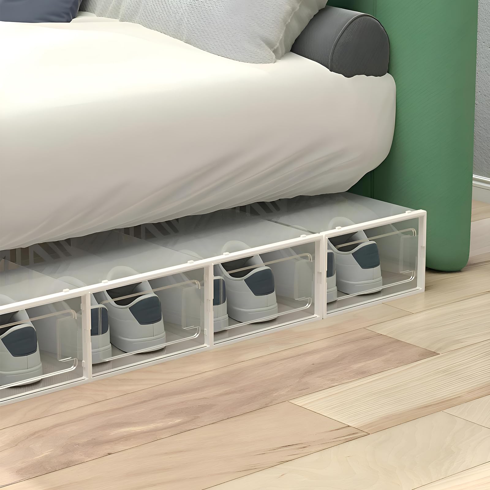 Scatole per scarpe impilabili, trasparenti, 20 pezzi, con coperchio, per soggiorno, camera da letto, vestiti, libri, CD, cinture, 92 x 70 x 34,5 cm