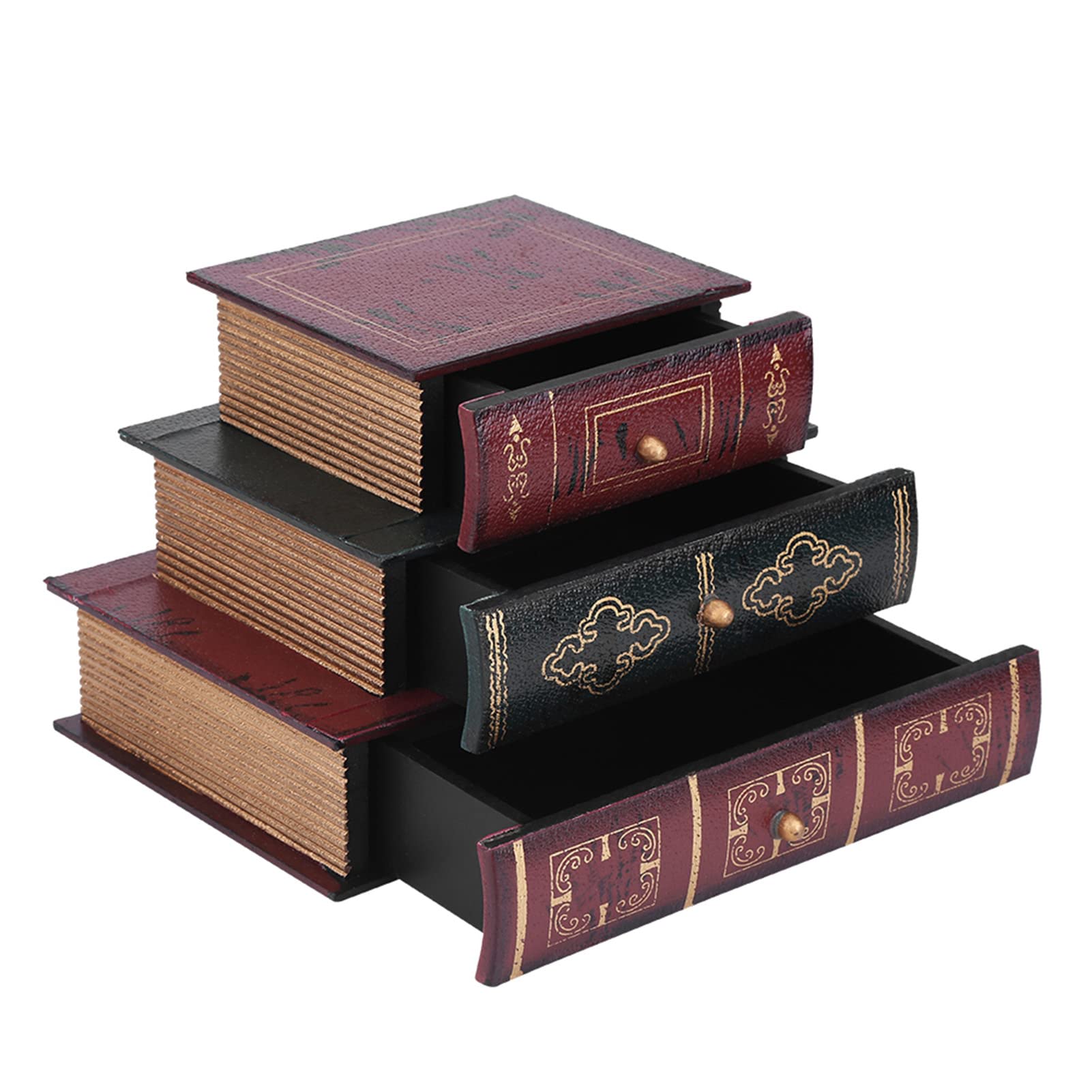 Scatola di Immagazzinaggio dei Gioielli Creativo Retro,Organizer Scrivania Forma Libri,Mobili Cassettiera da Tavolo con 3 Cassetti per Gioielli 21 x 15 x 14.5 cm