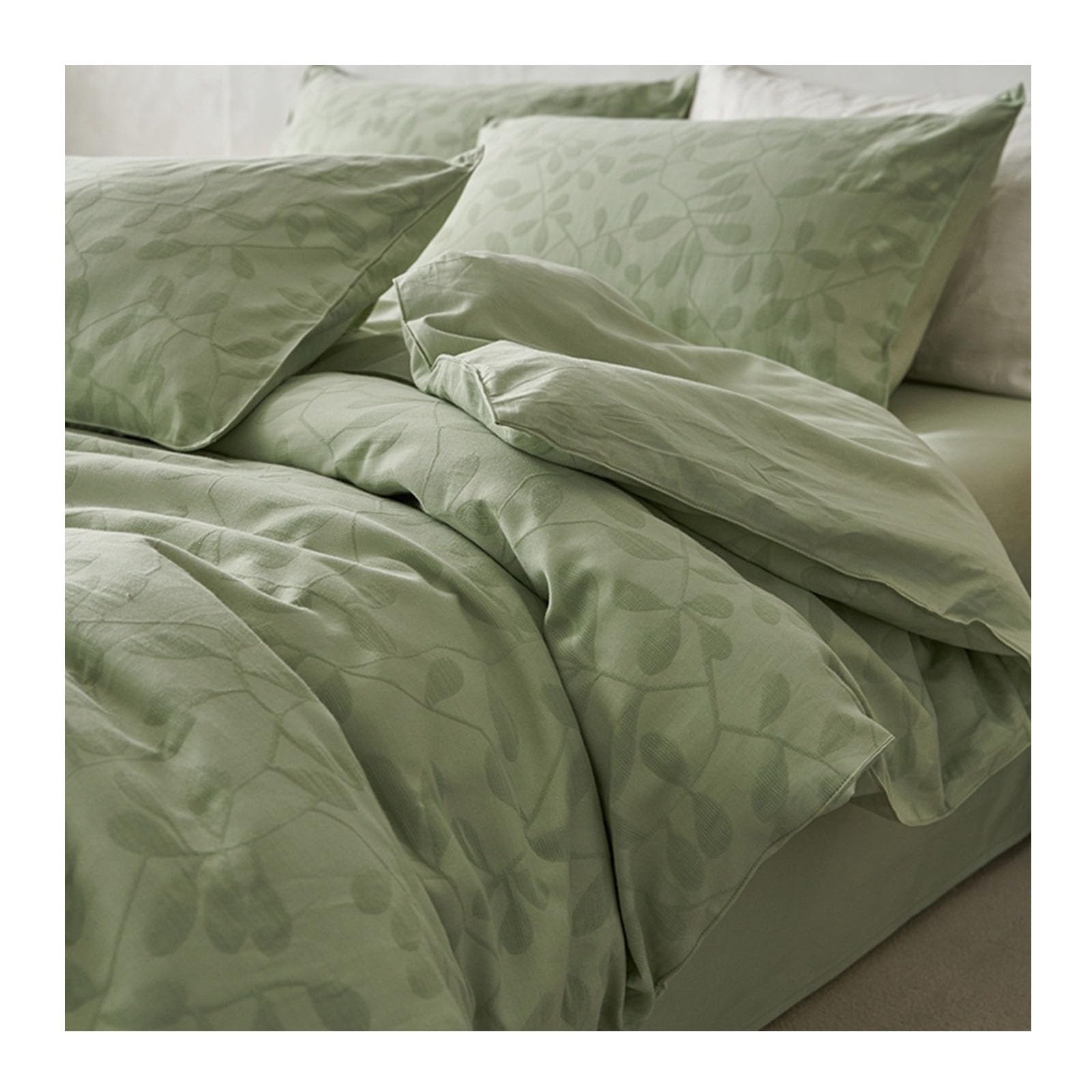 Housse de couette douce lavée en jacquard vert durable et facile à enfiler avec attaches
