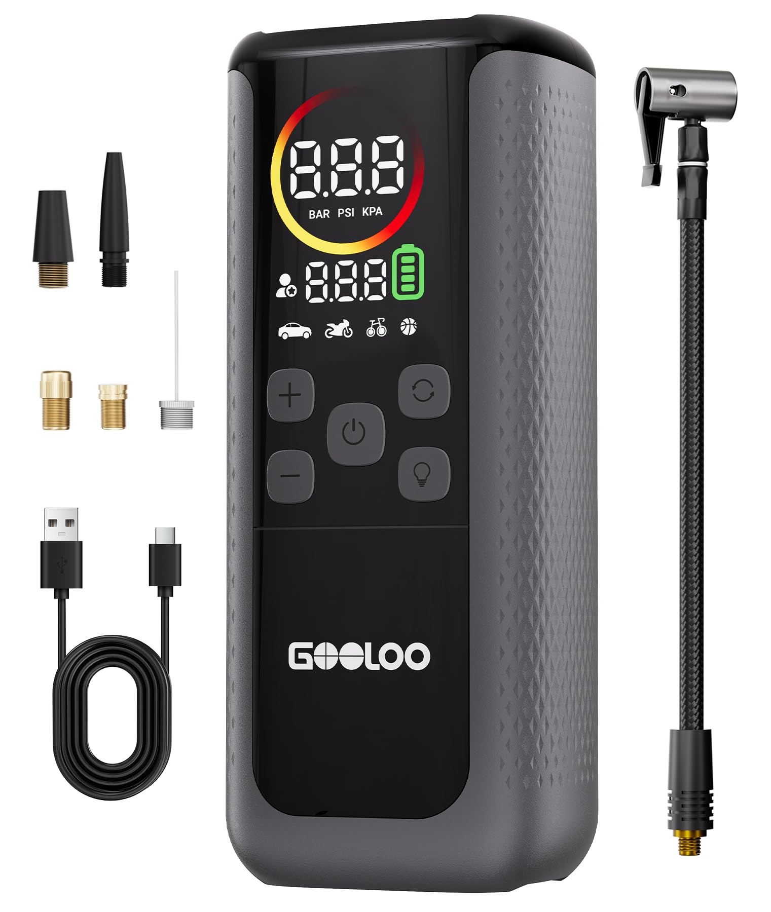 GOOLOO GT160 - Compresor de Aire Portátil Para Inflador de Neumáticos Dual, Cilindro Doble 4 Veces Más Rápido y Pantalla LED de Color Mejorada, Bomba de Aire Portátil Para Neumáticos de Coche, Bomba