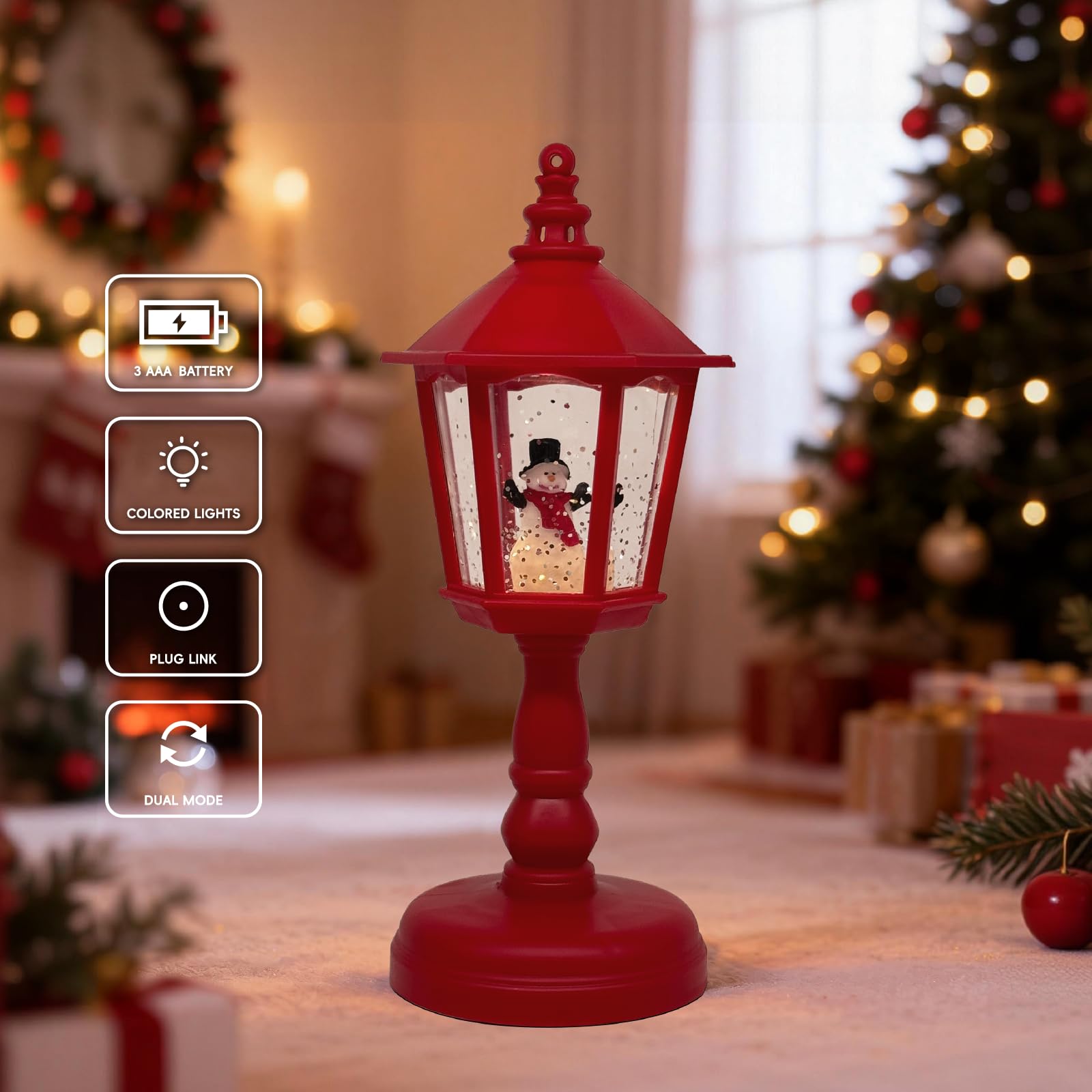 Świąteczna latarnia z kulą śnieżną, brokatowa podświetlana świąteczna mini lampa uliczna dom dekoracja stołu - bałwan