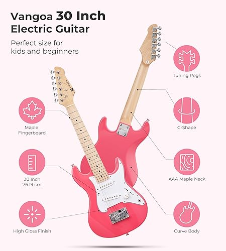 Miniatura 3 de Guitarra eléctrica Vangoa para niños de 30 pulgadas para niños y niñas, kit para principiantes con amplificador, bolsa, correa, cuerdas adicionales,