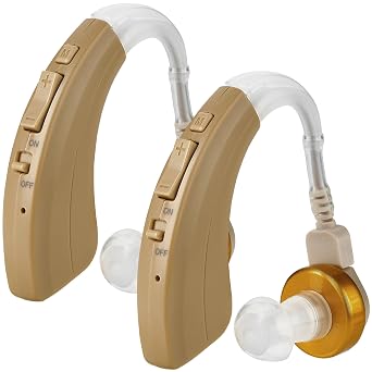 Digital Hearing Amplifier Pair - RIC BTE Sound Device - Personal Sound Amplifiers with Long Battery Life, Noise Reduction and Feedback Cancellation Feature for Adults and Seniors