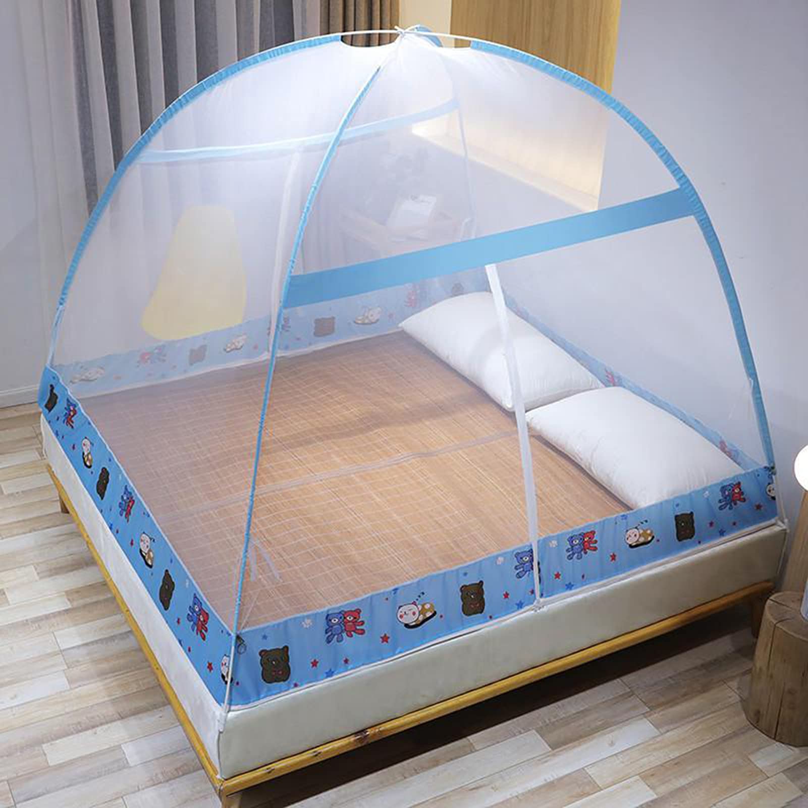 GJMSSMY Pop Up Mosquito Net for Double and Single Bed with Zipper Door Bed Canopy Tent Anti-fall Bed Yurt Enclosed Anti-mosquito Polyester Bed Curtains Easy Installation,Blue,180 * 200 * 1