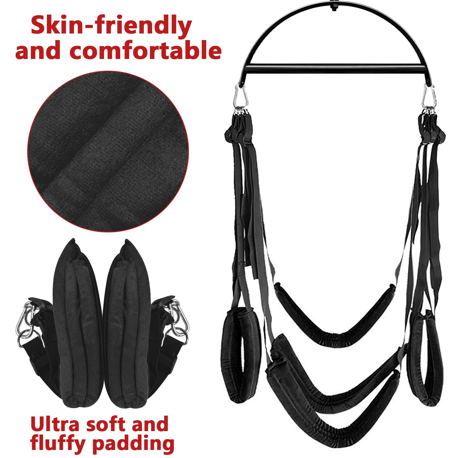 Balançoire Érotique Balançoire Sexuelle Deluxe pour plafond,Kits de Fesseln avec 5 Coussins,Menottes Érotique,Fouet et Masque pour les Yeux,Charge Maximale 150kg,Toýs Couple (B)
