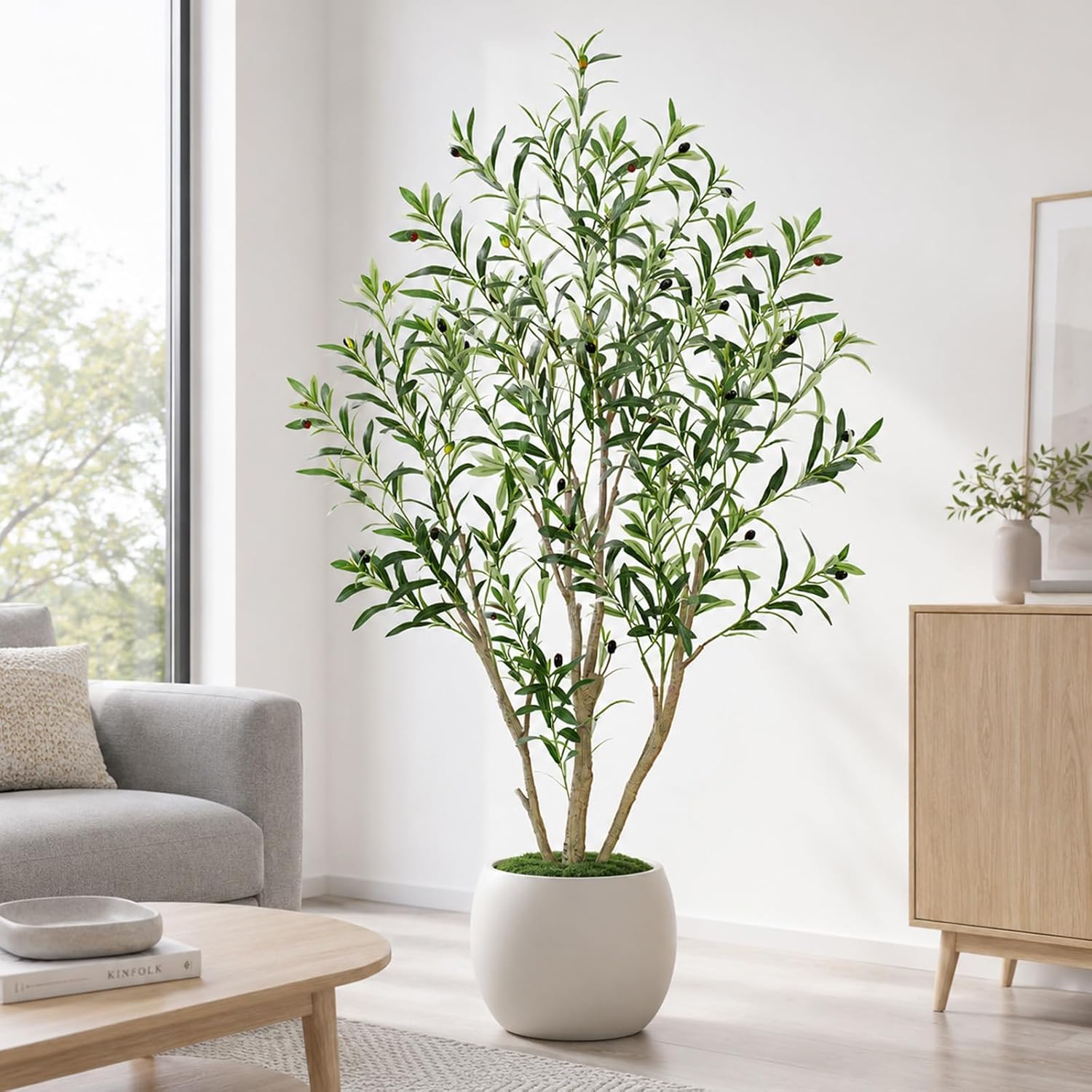5ft Olive Trees Artificial Indoor, Tall Faux Olive Tree with Realistic Leaves and Lifelike Olives Fruits, Large Fake Silk Plant for Living Room Office Bedroom Balcony Home Decor